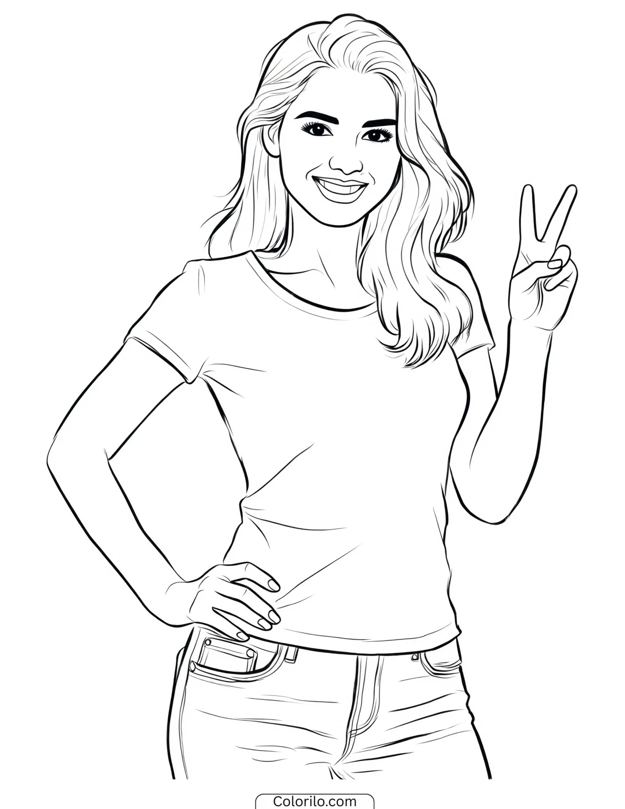 Sophia of KATSEYE standing confidently coloring page