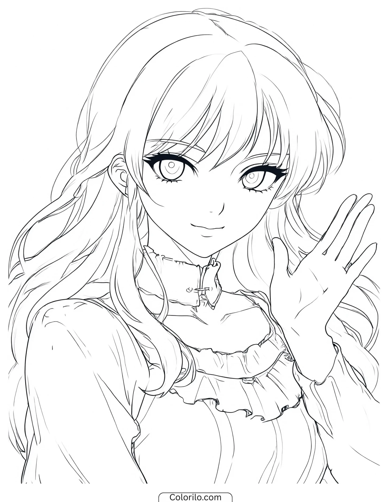 Sophia of KATSEYE with long flowing hair coloring page