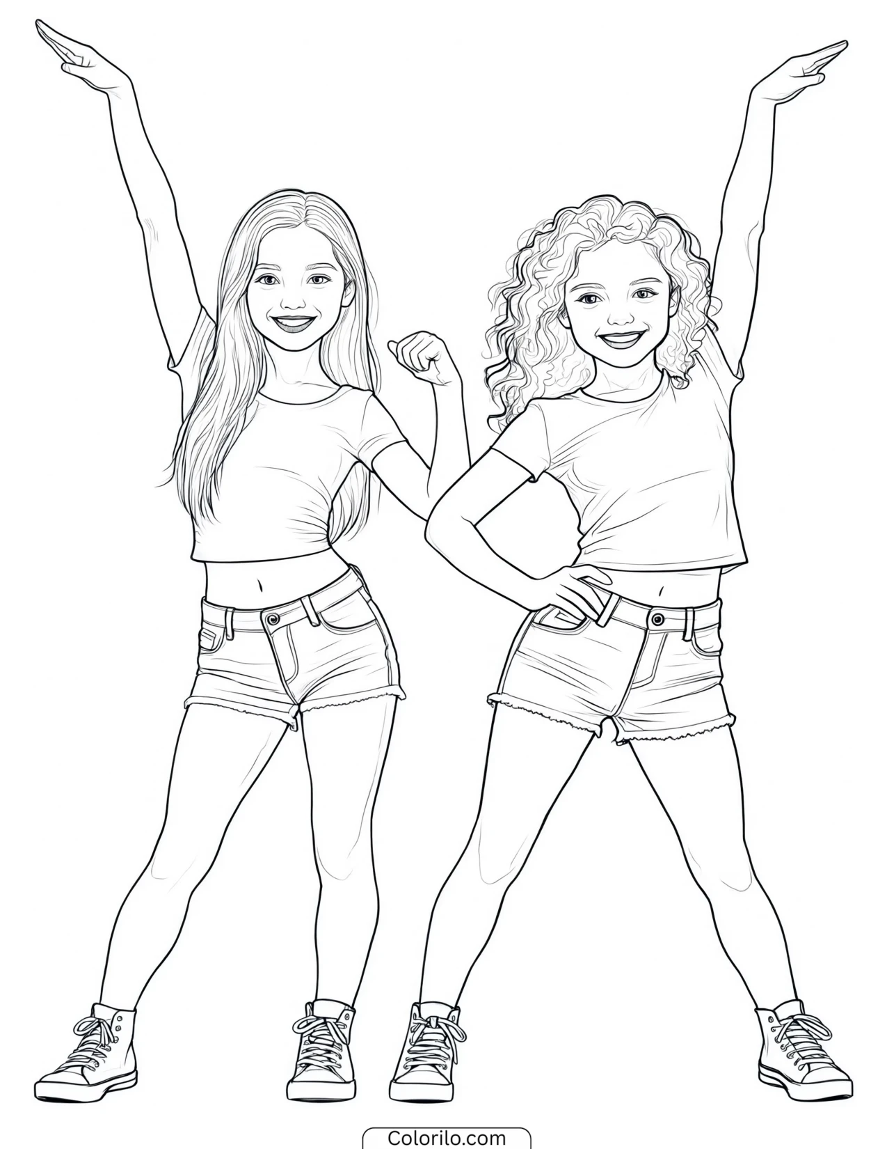 Sophia and Manon of KATSEYE in a dual dance move coloring page