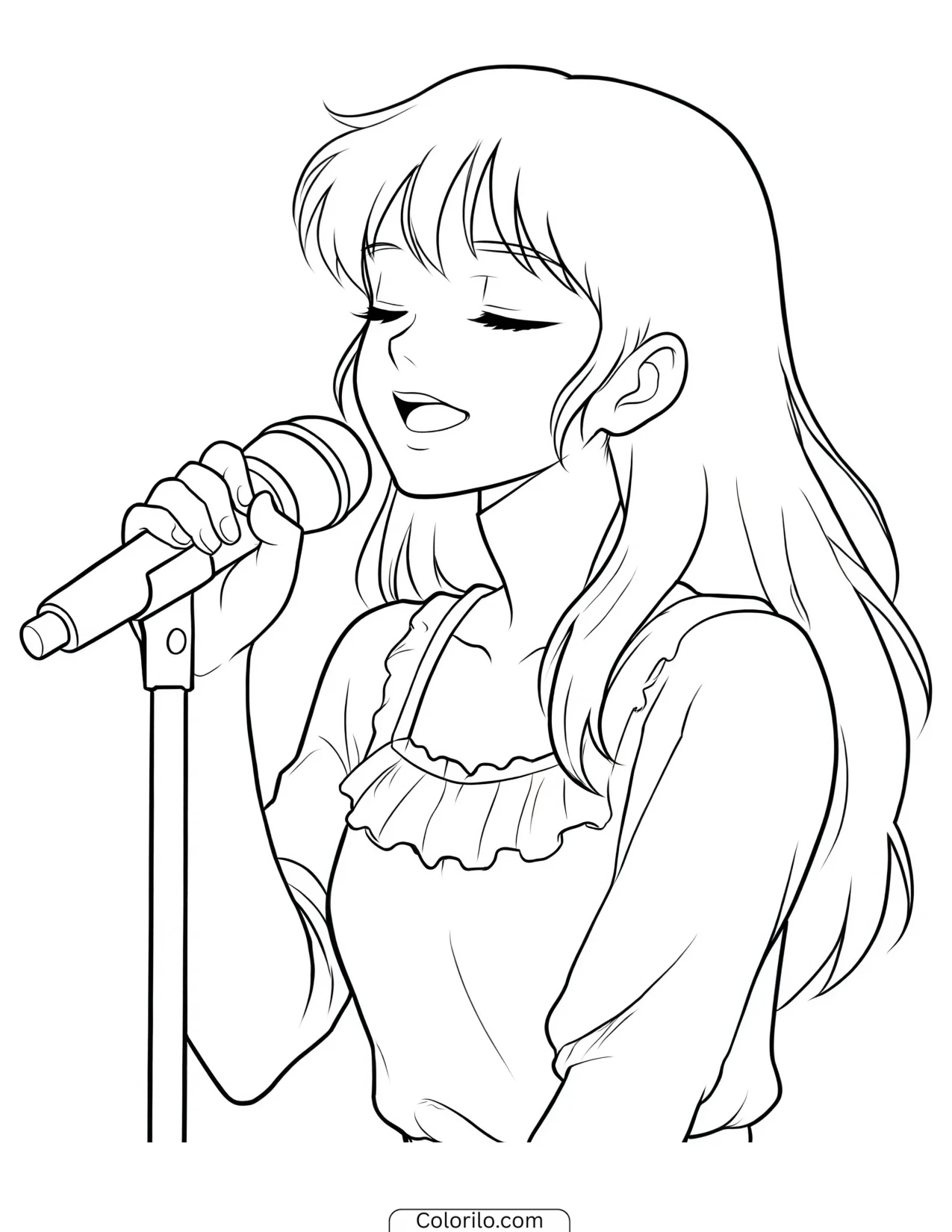 Sophia of KATSEYE singing into a microphone coloring page