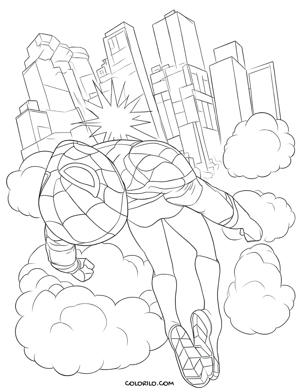 Spider-Man diving through the air coloring page