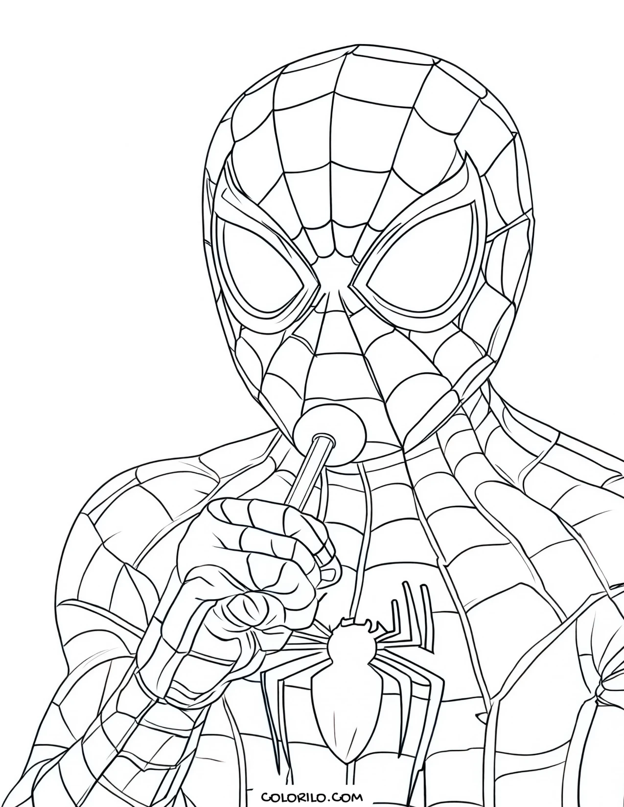 Spider-Man eating a lollipop coloring page