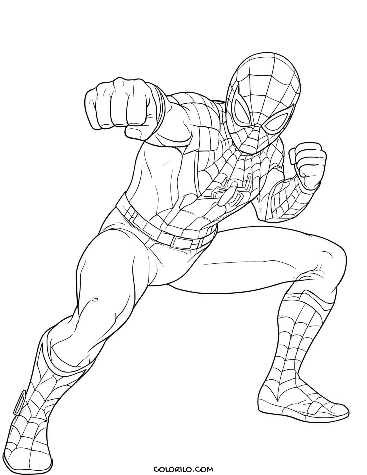 Spider-Man in a fighting stance coloring page