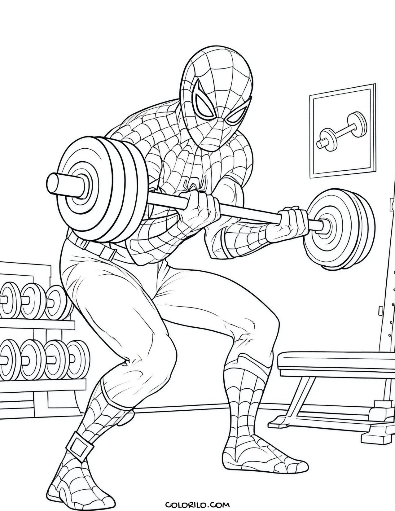 Spider-Man lifting weights coloring page