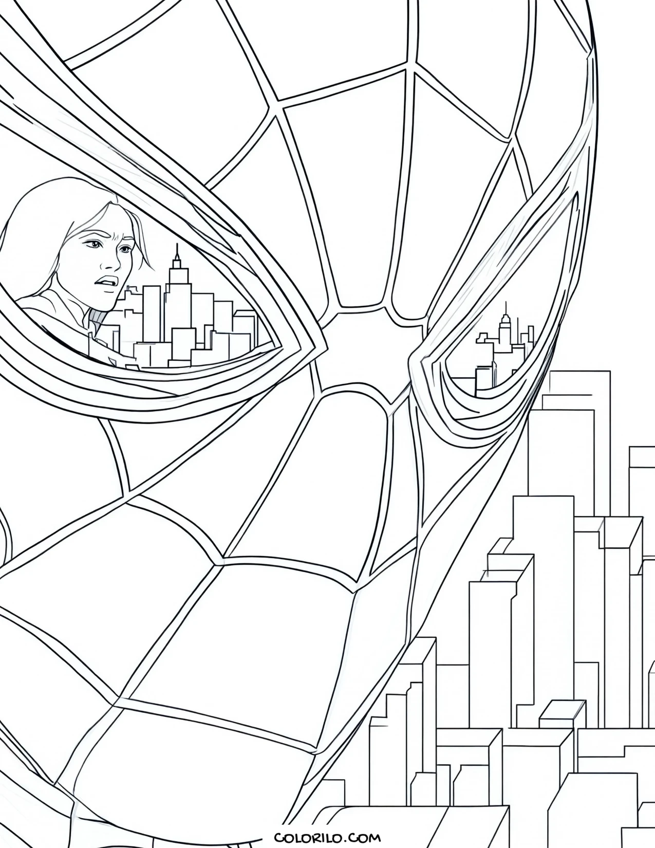 Spider-Man's mask reflected coloring page