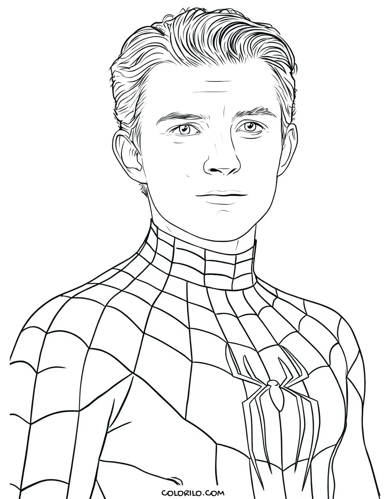 A portrait of Spider-Man's masked face coloring page