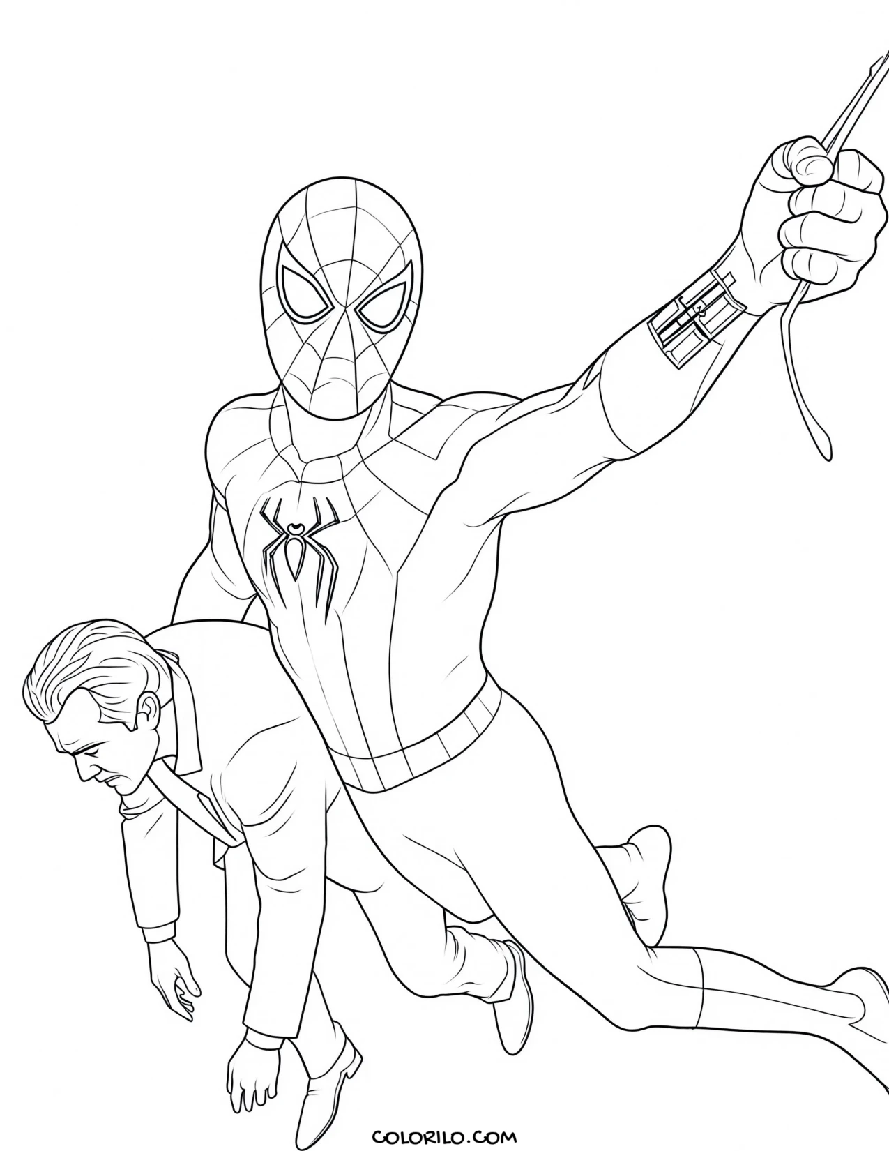 Spider-Man rescuing a man coloring page