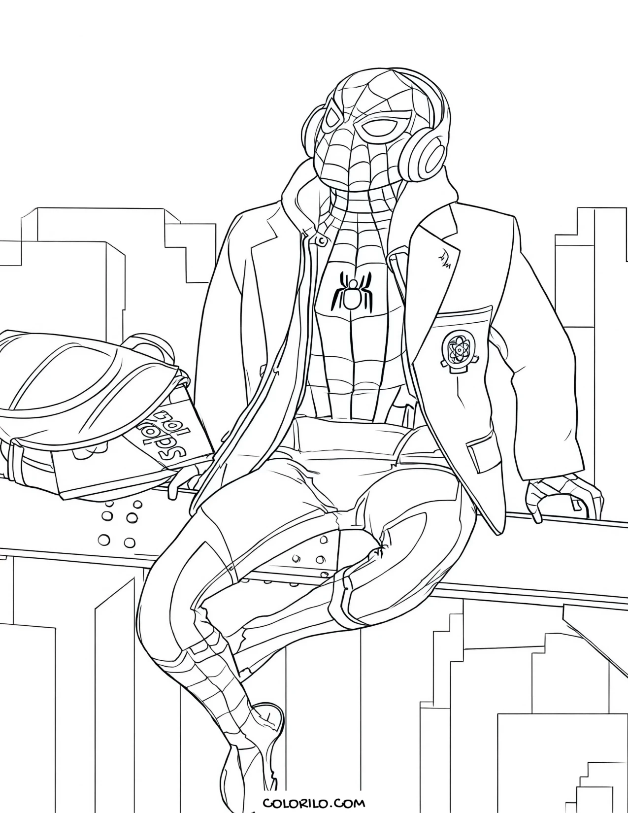 Spider-Man wearing a school uniform coloring page