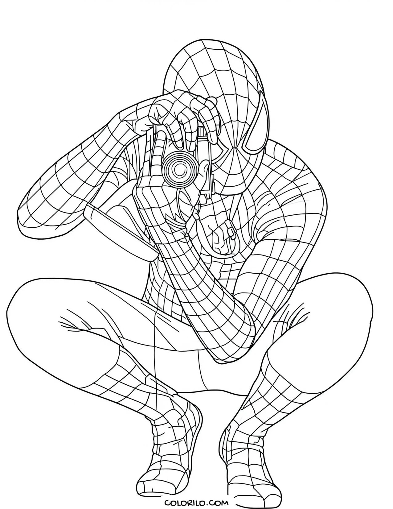 Spider-Man taking a photograph coloring page