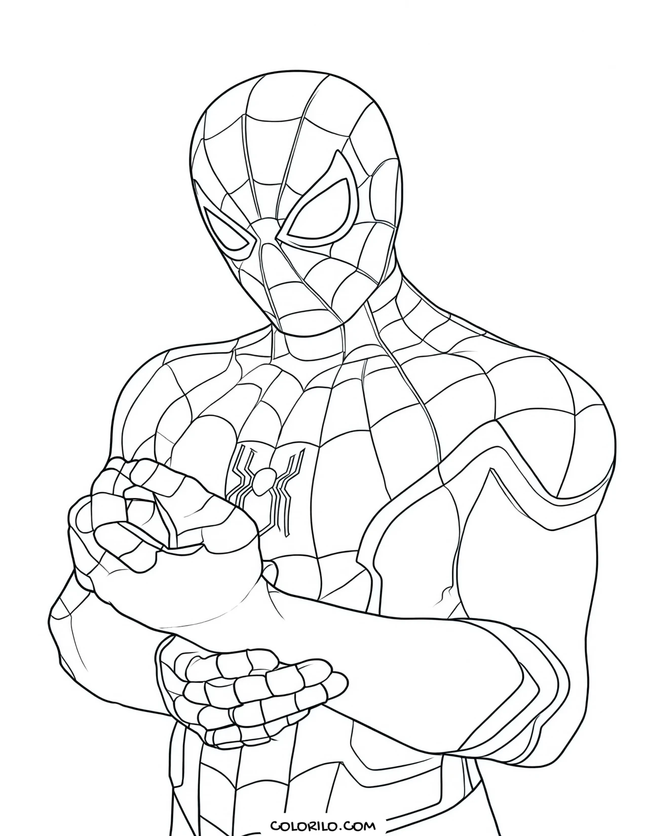 Spider-Man firing his web shooter coloring page