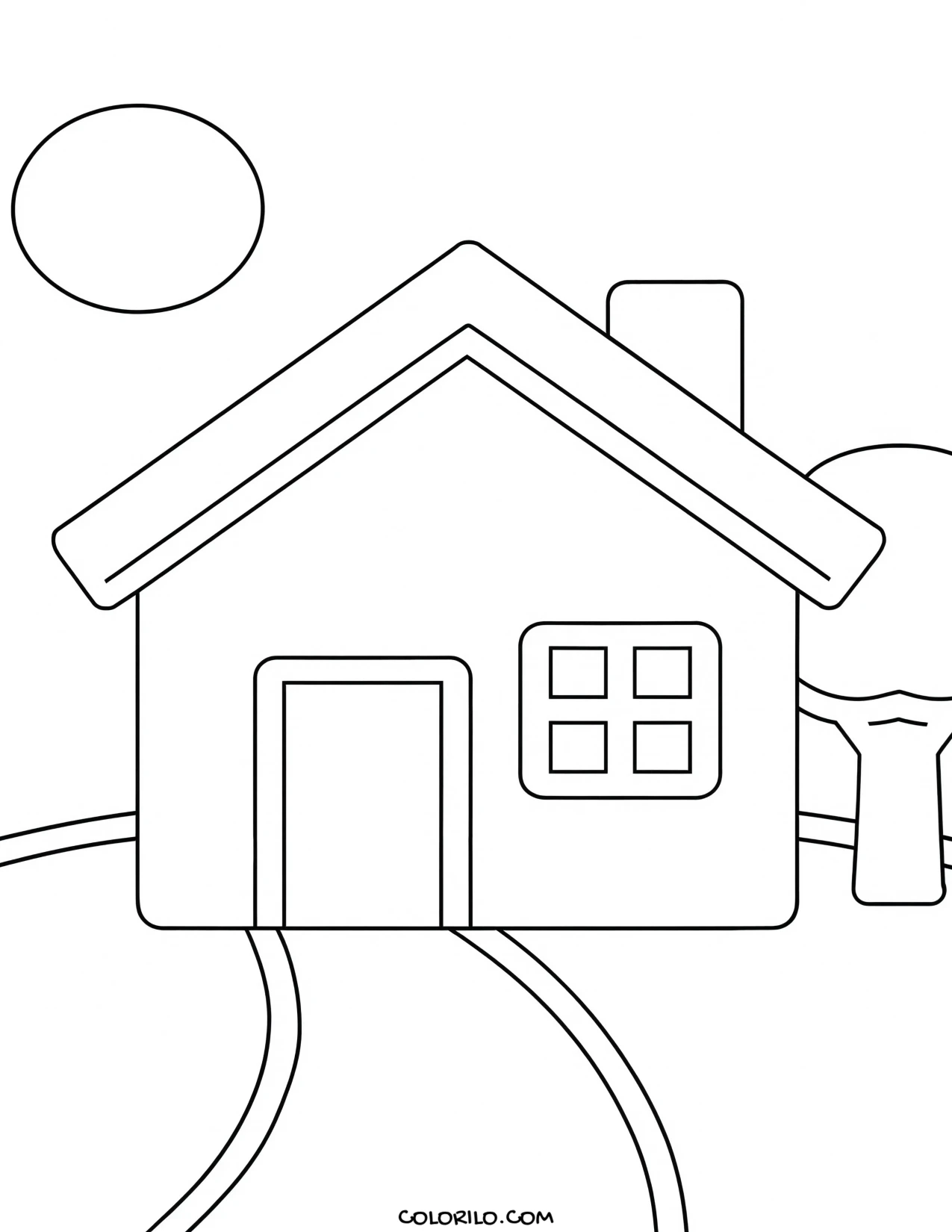 A simple house with smoke rising from the chimney coloring page