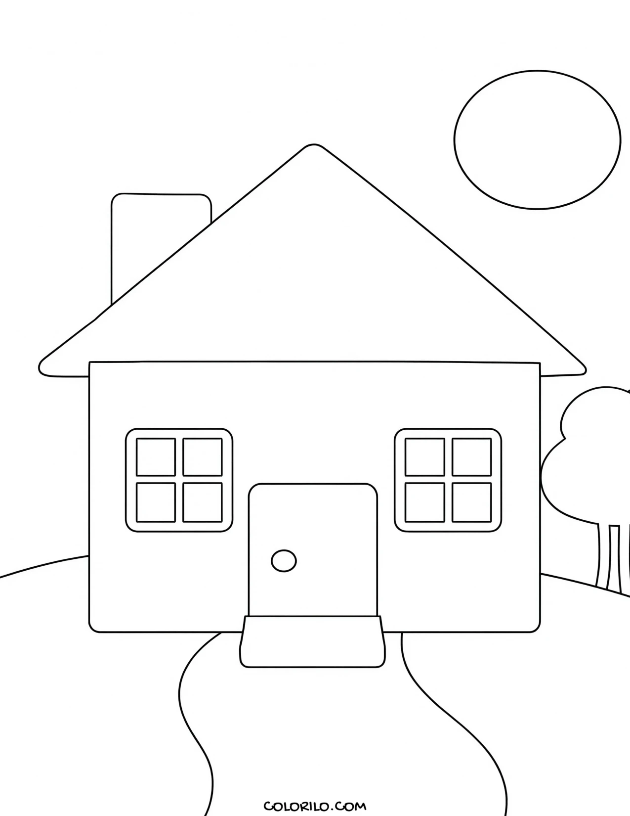A simple house with a doormat at the door coloring page