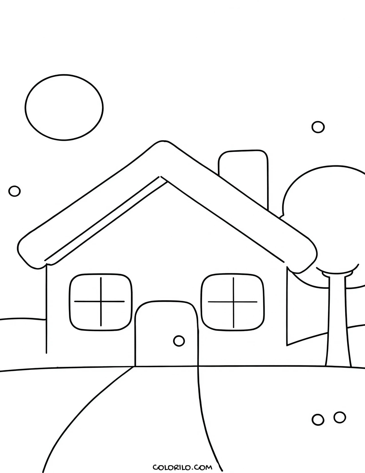 A simple house standing on a hill coloring page