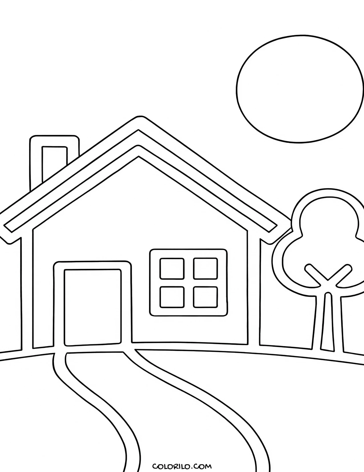 A simple house with windows along the side coloring page
