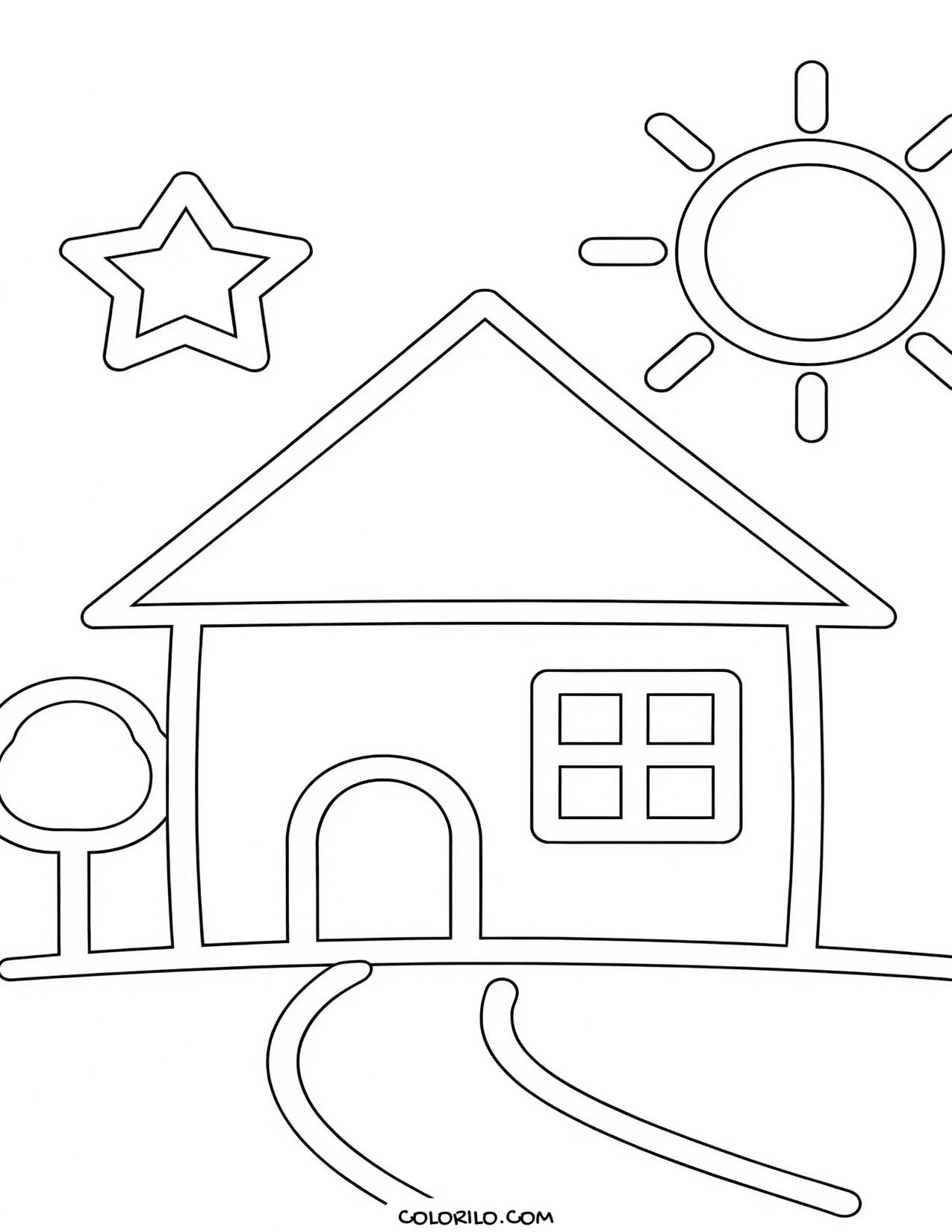 A simple house beneath stars coloring page
