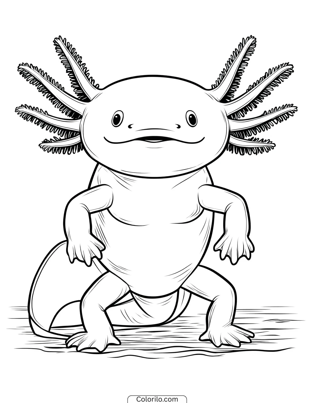 Axolotl character standing upright coloring page