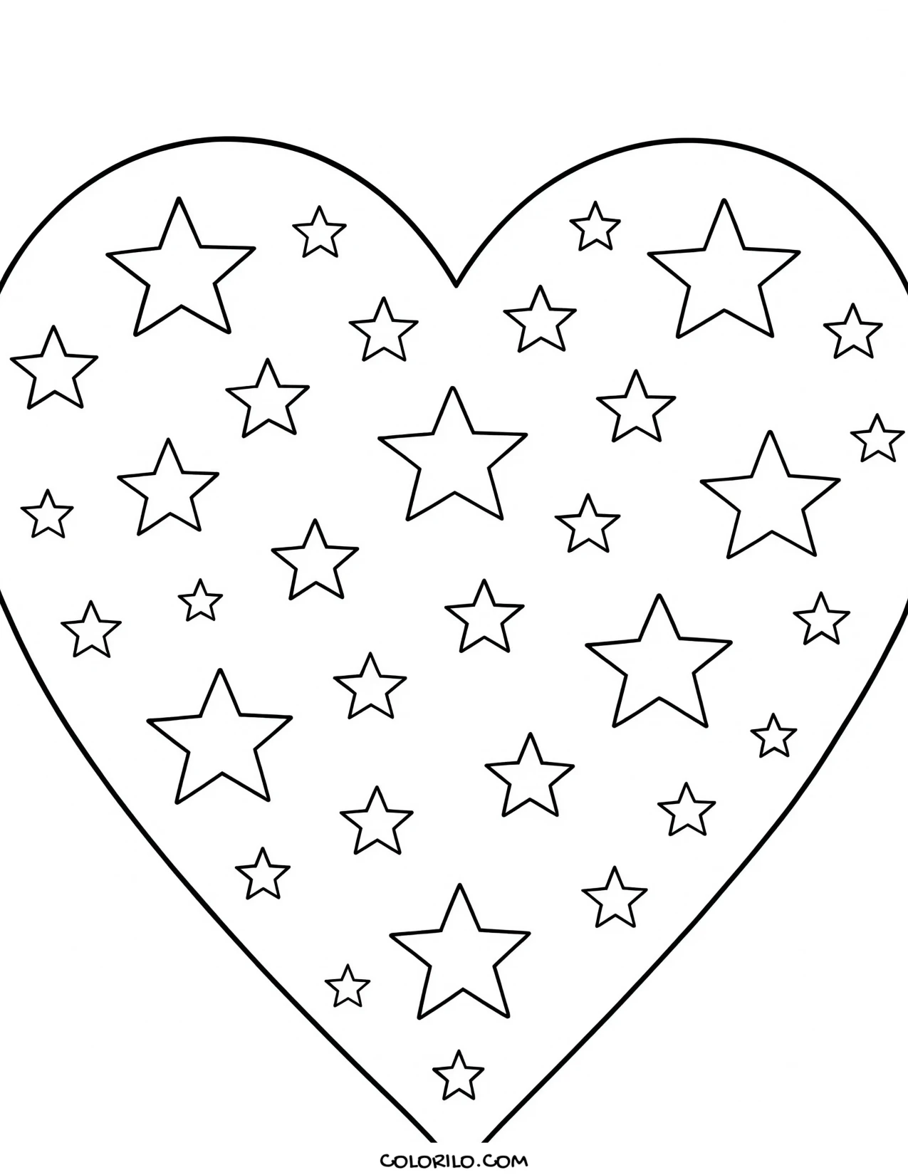 A heart filled with stars coloring page