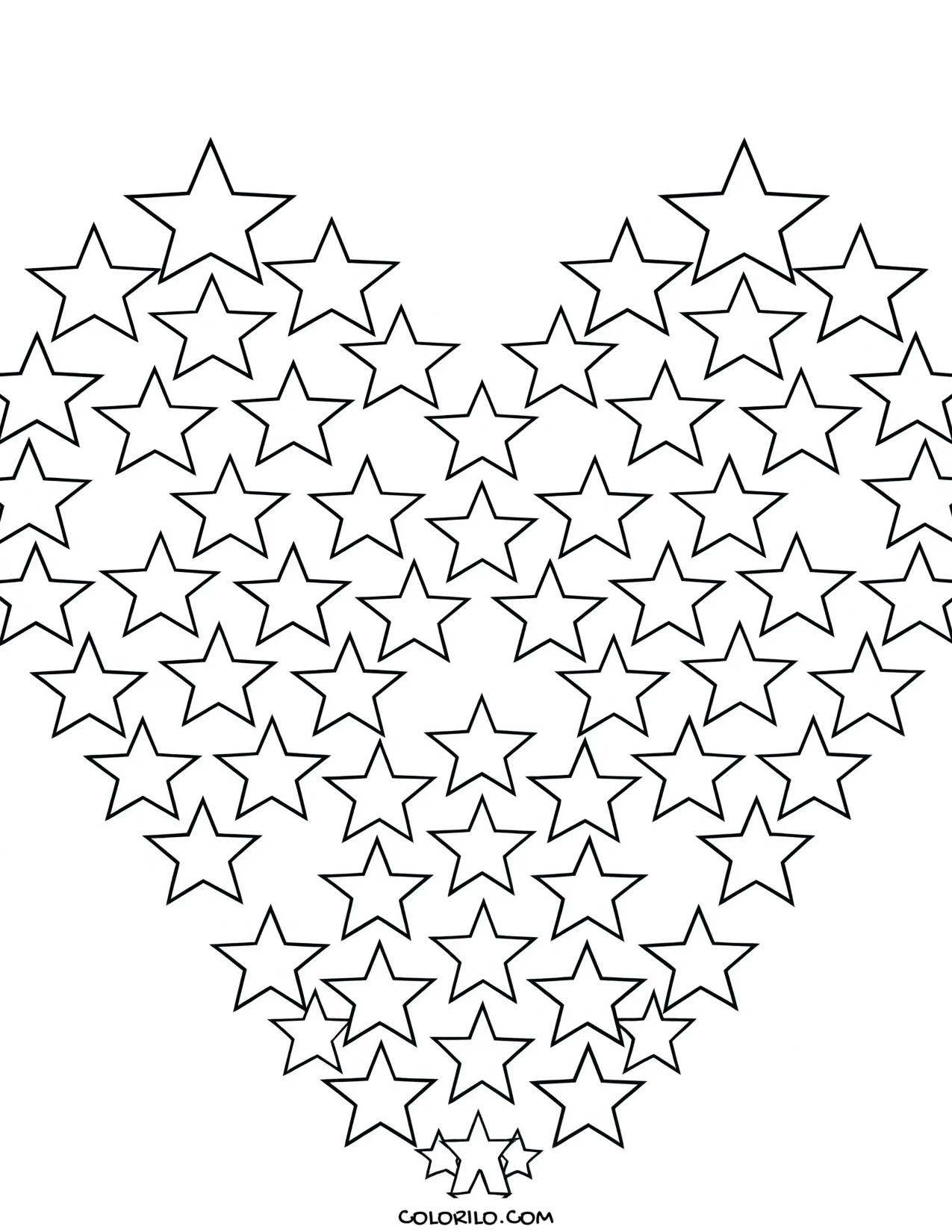 A heart formed from stars coloring page