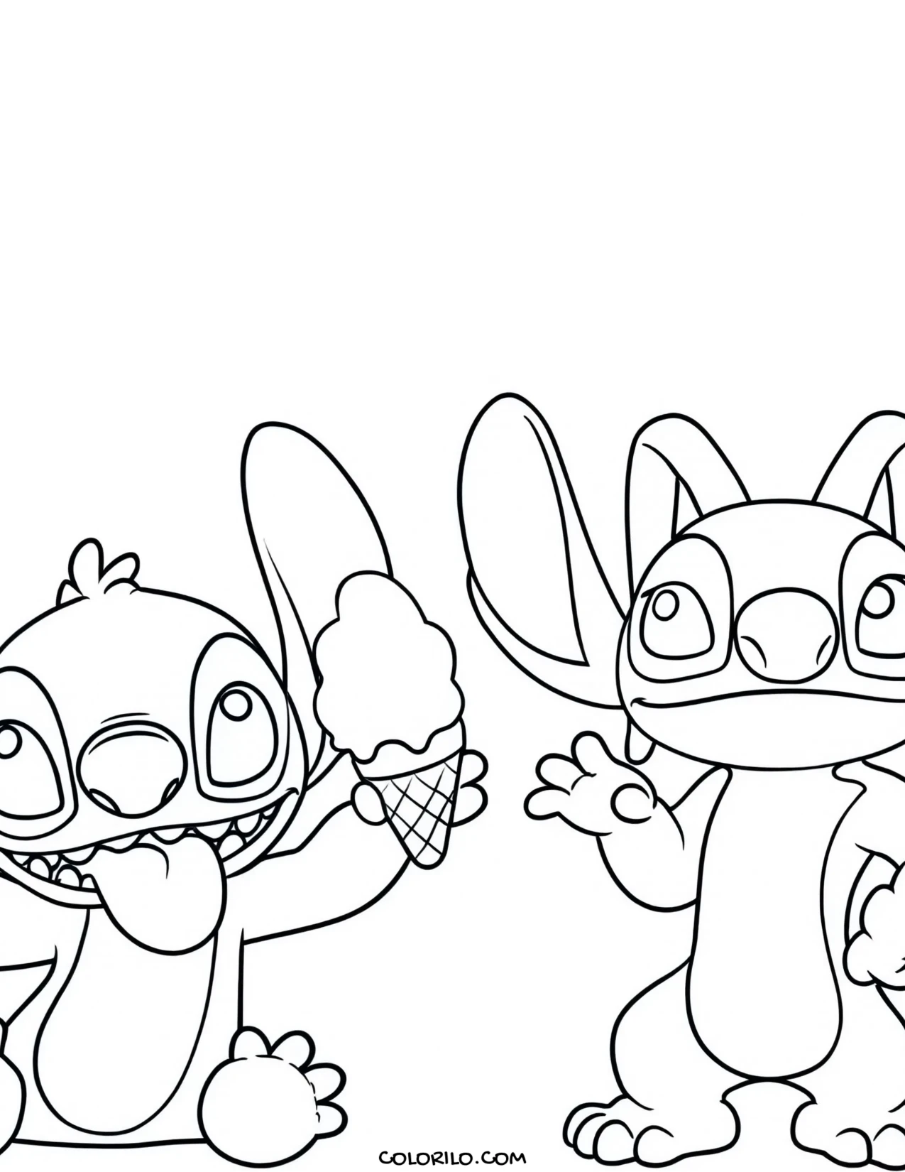 Stitch and Angel sharing an ice cream coloring page