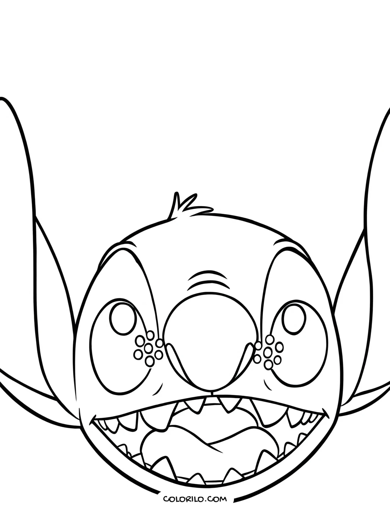 A close-up of Stitch's face coloring page
