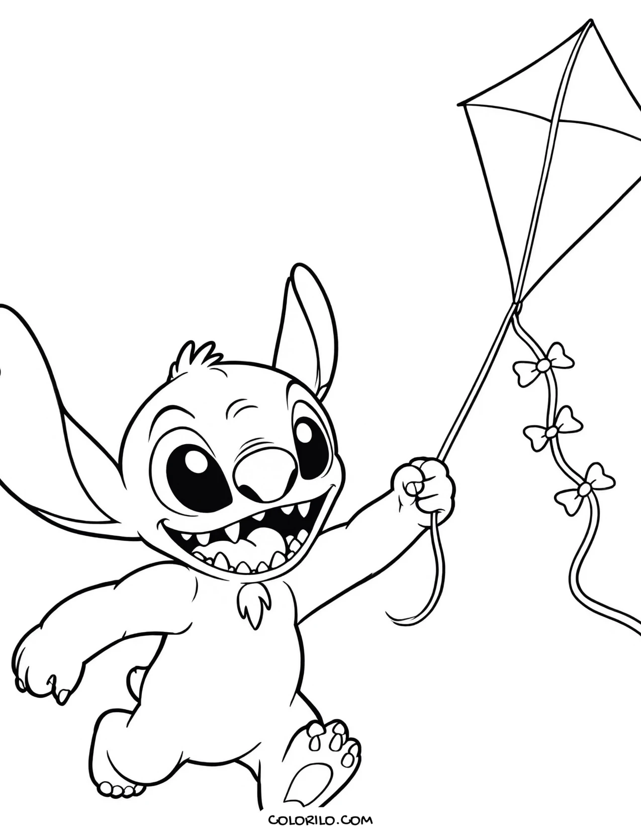 Stitch flying a kite coloring page
