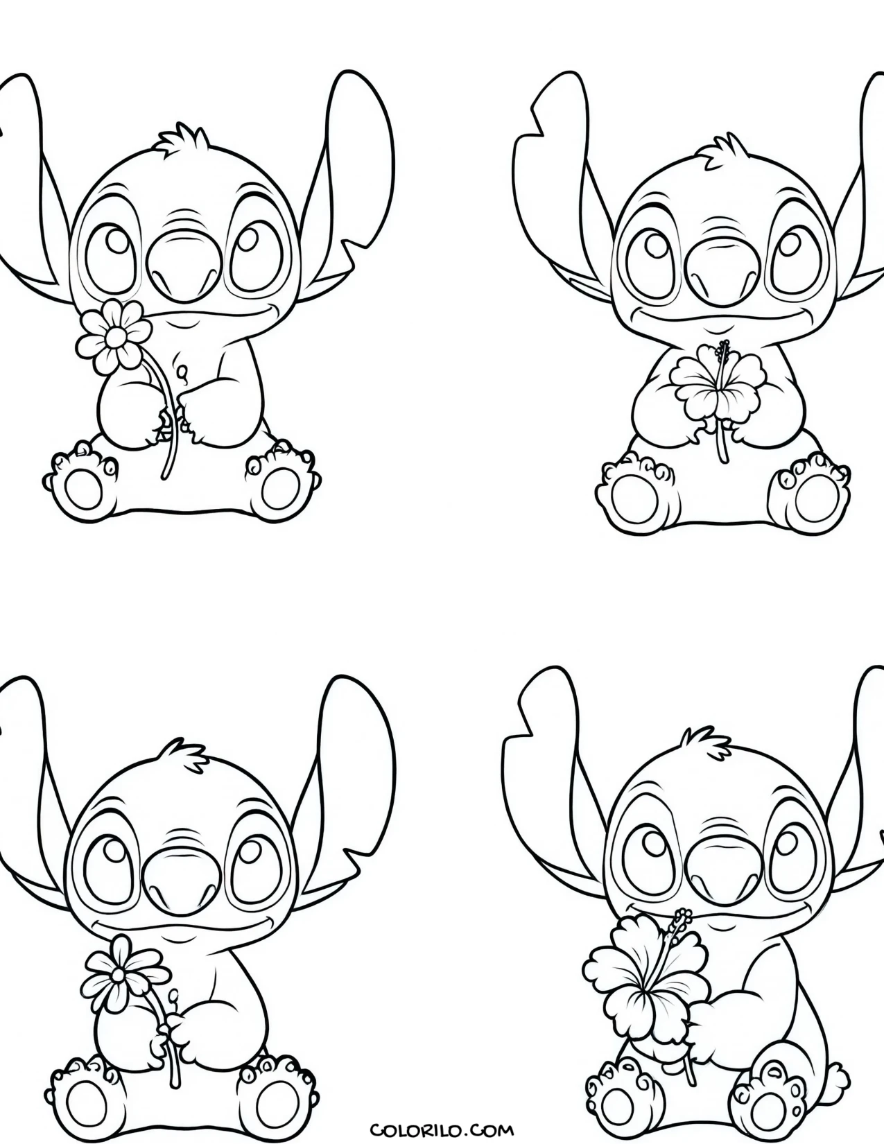 Four small Stitch poses on one page coloring page
