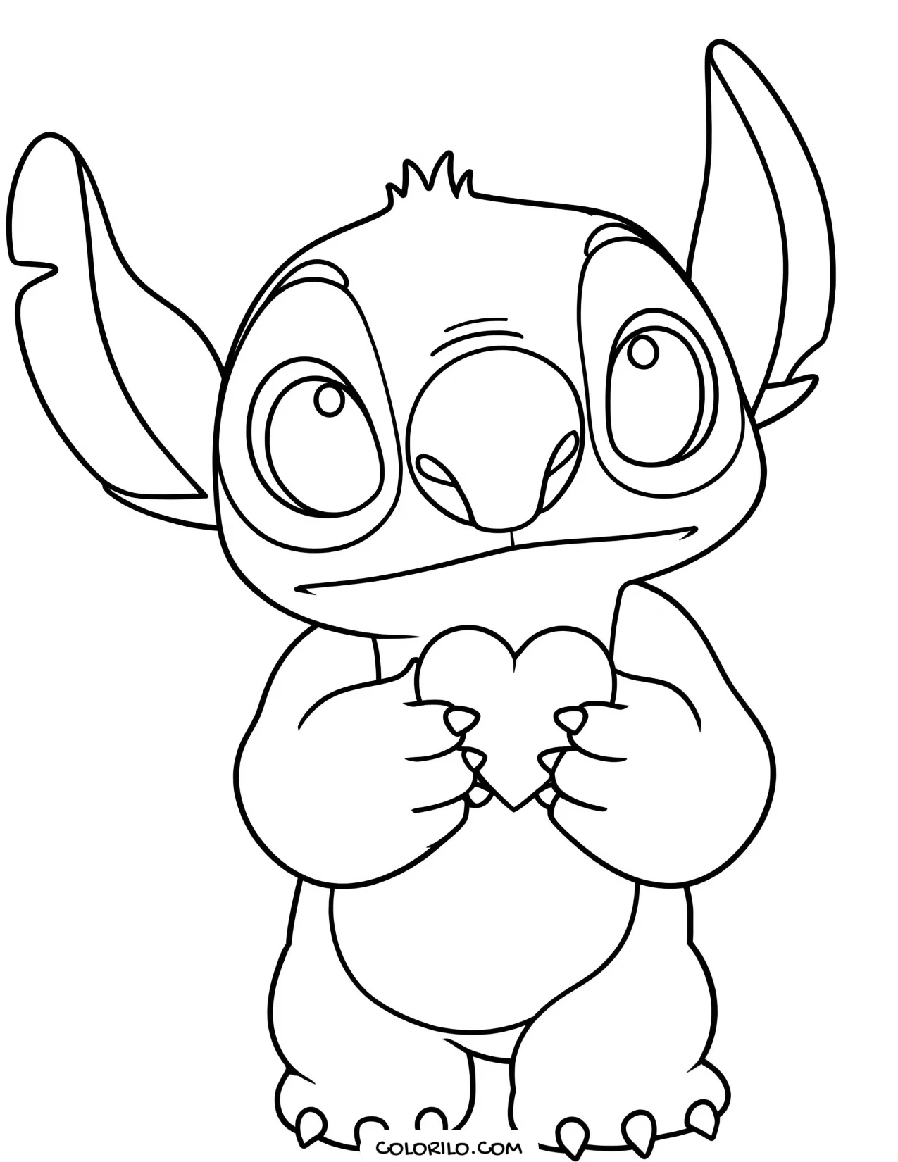 Stitch holding a heart coloring page