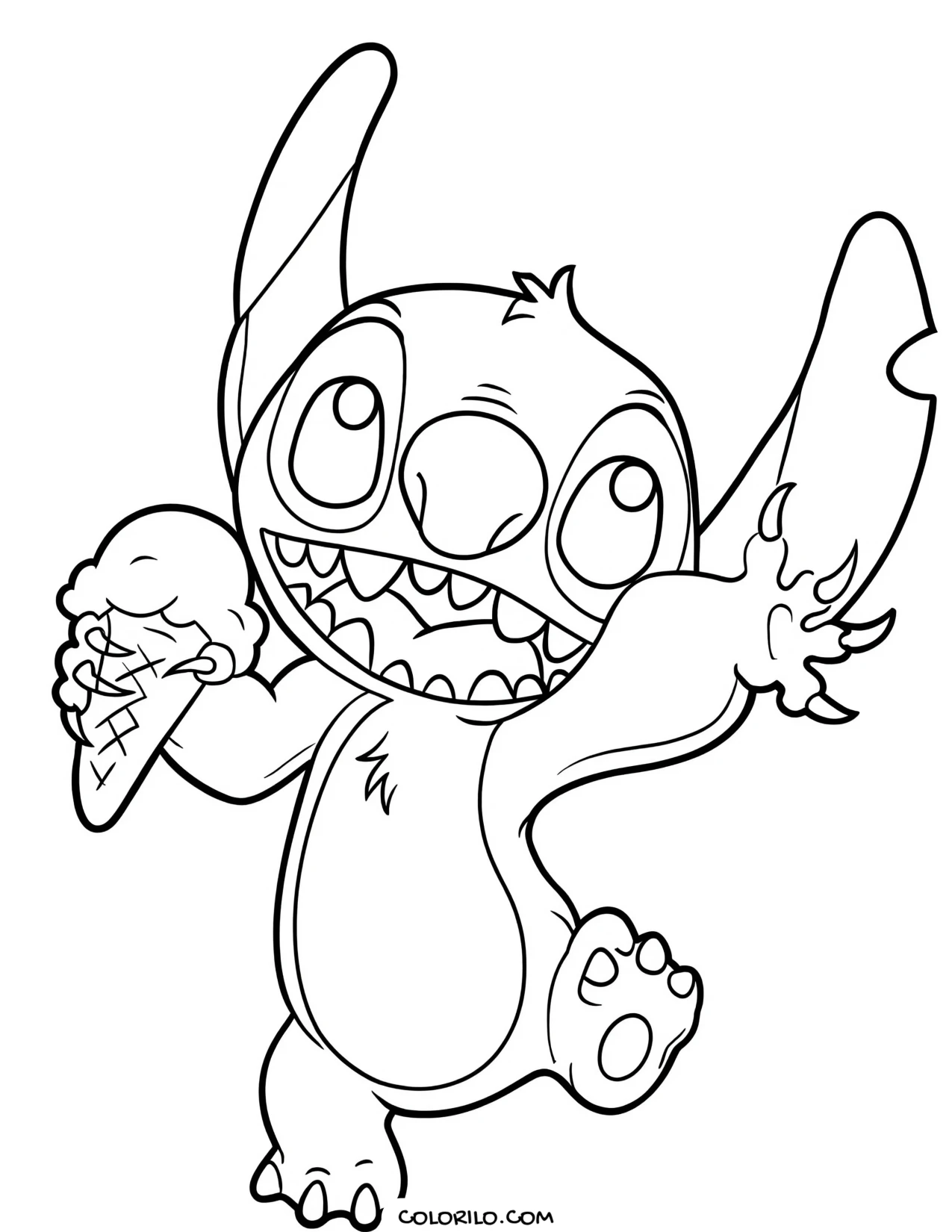 Stitch holding an ice cream coloring page