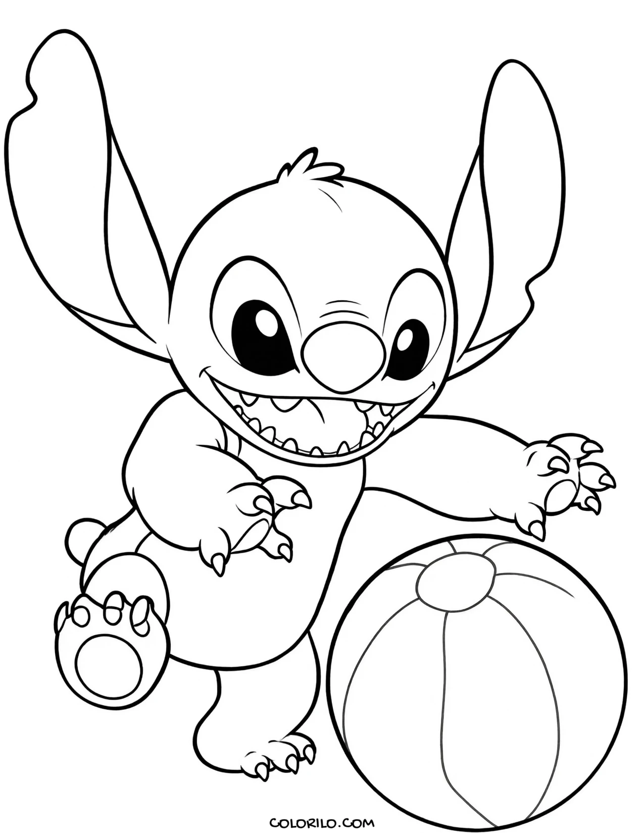 Stitch playing with a ball coloring page