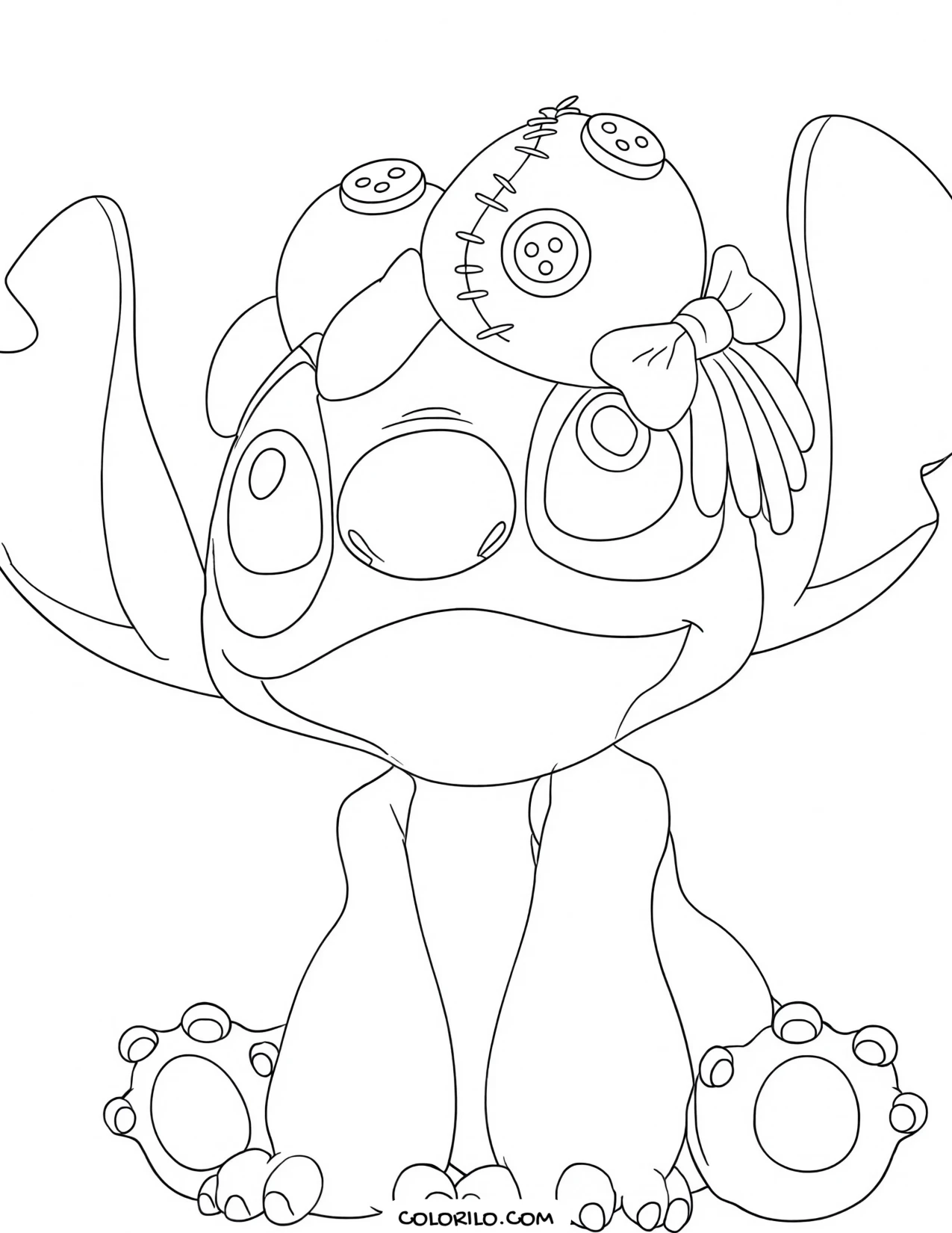 Stitch with Scrump balanced on his head coloring page