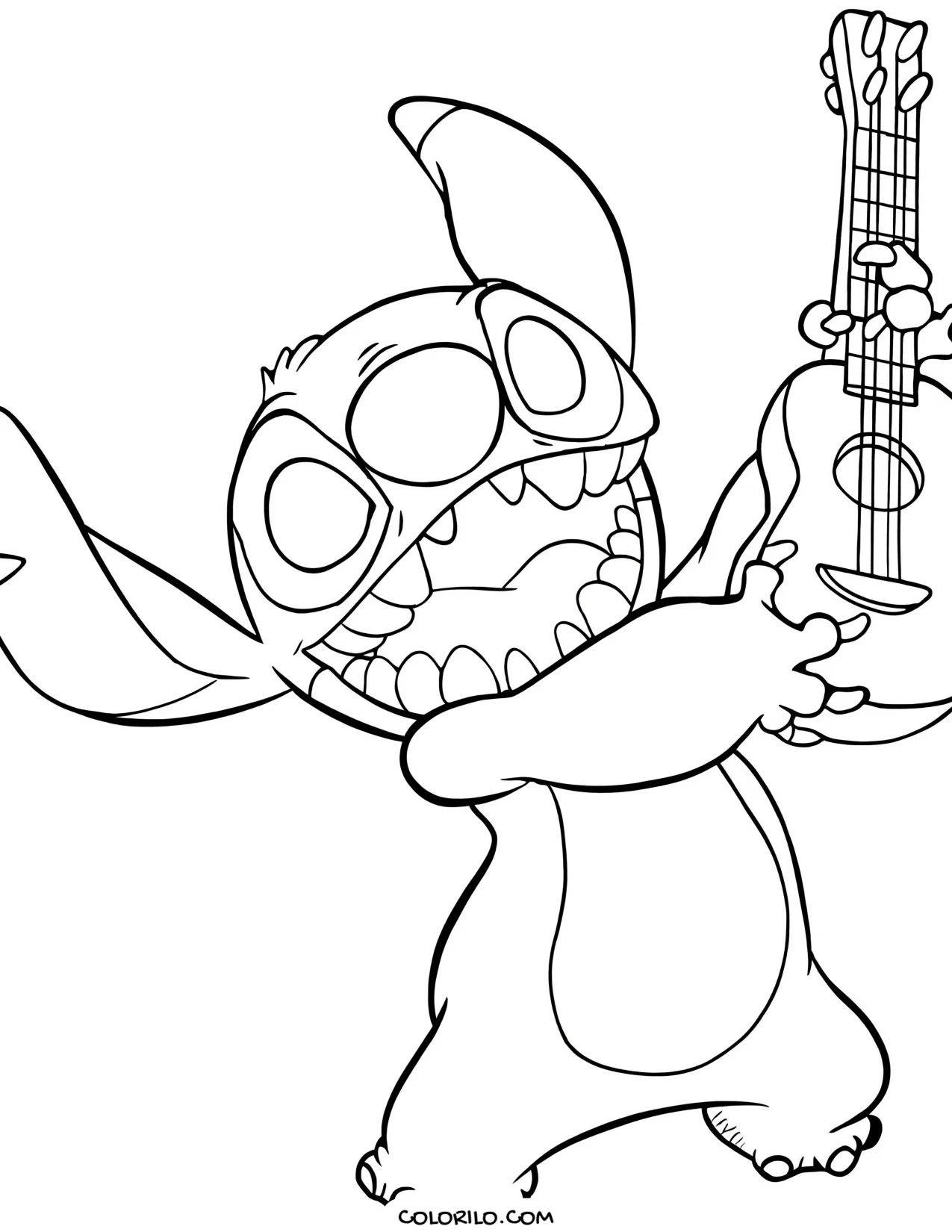 Stitch playing a ukulele coloring page