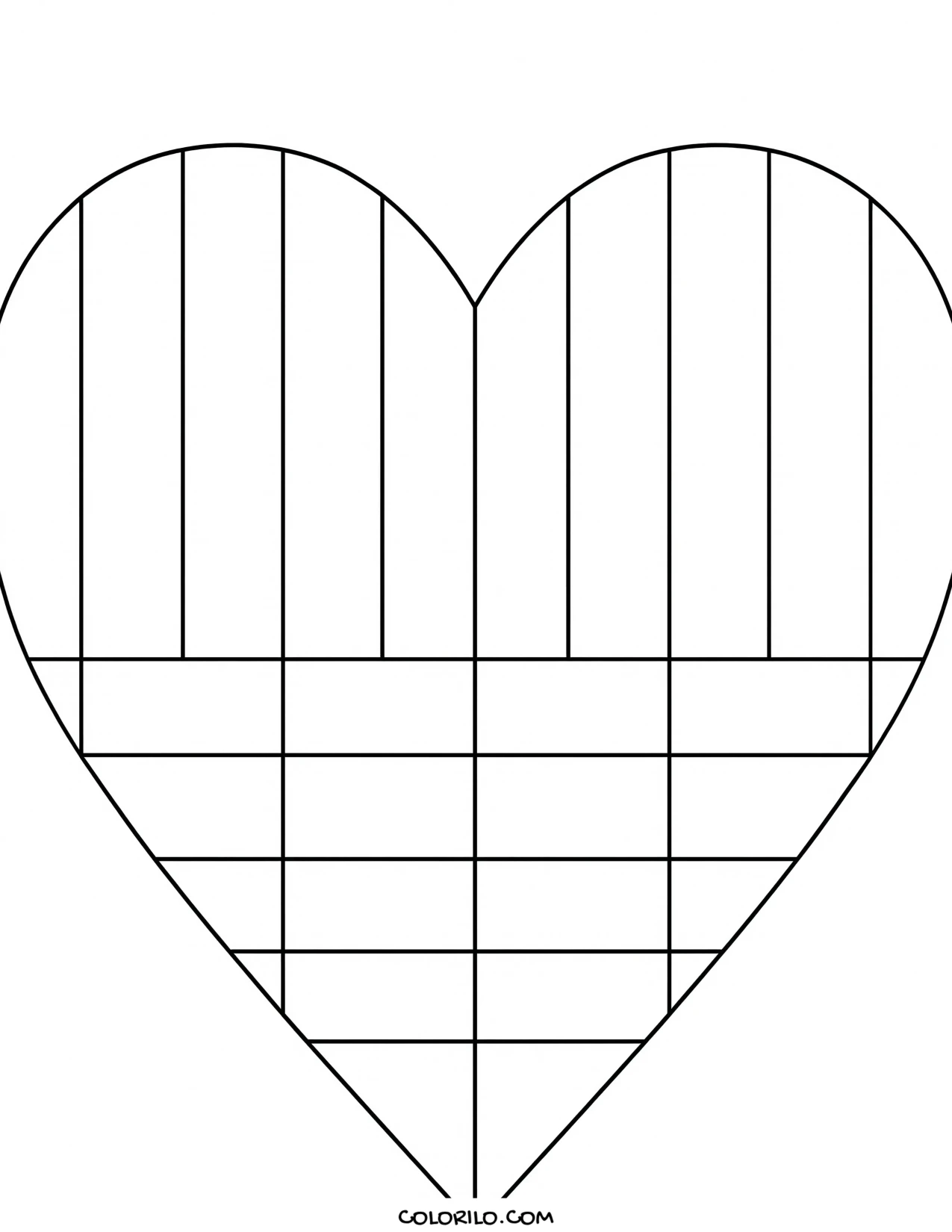 A heart filled with stripes coloring page