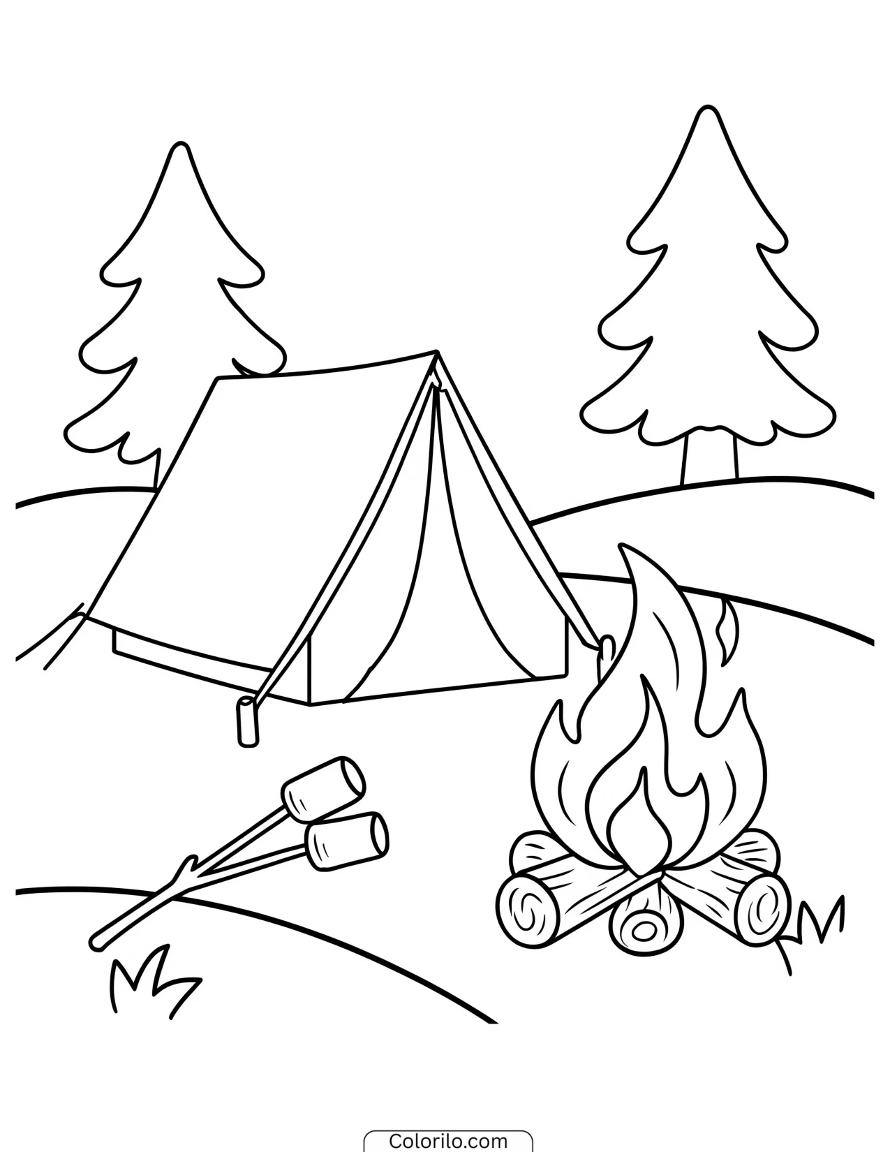A camping tent pitched for the summer coloring page