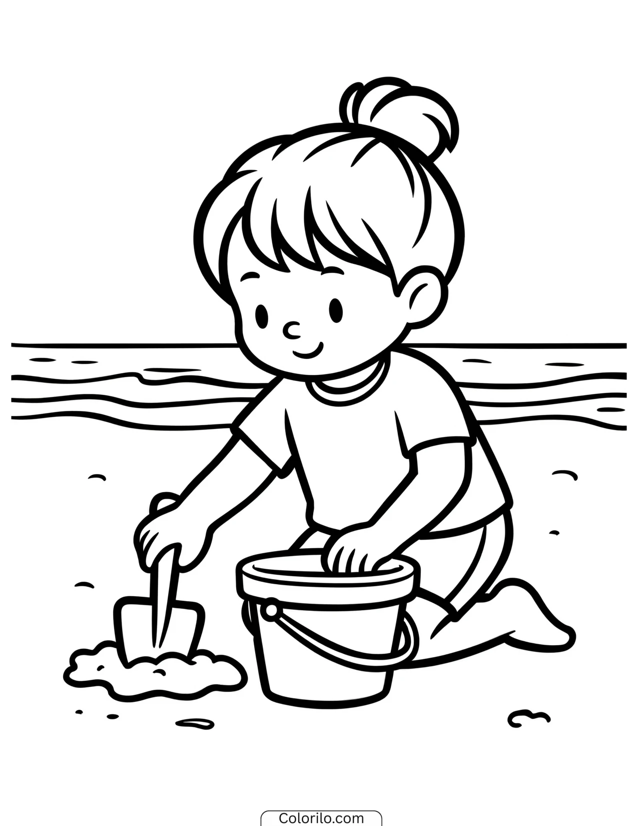 A child digging in the sand coloring page