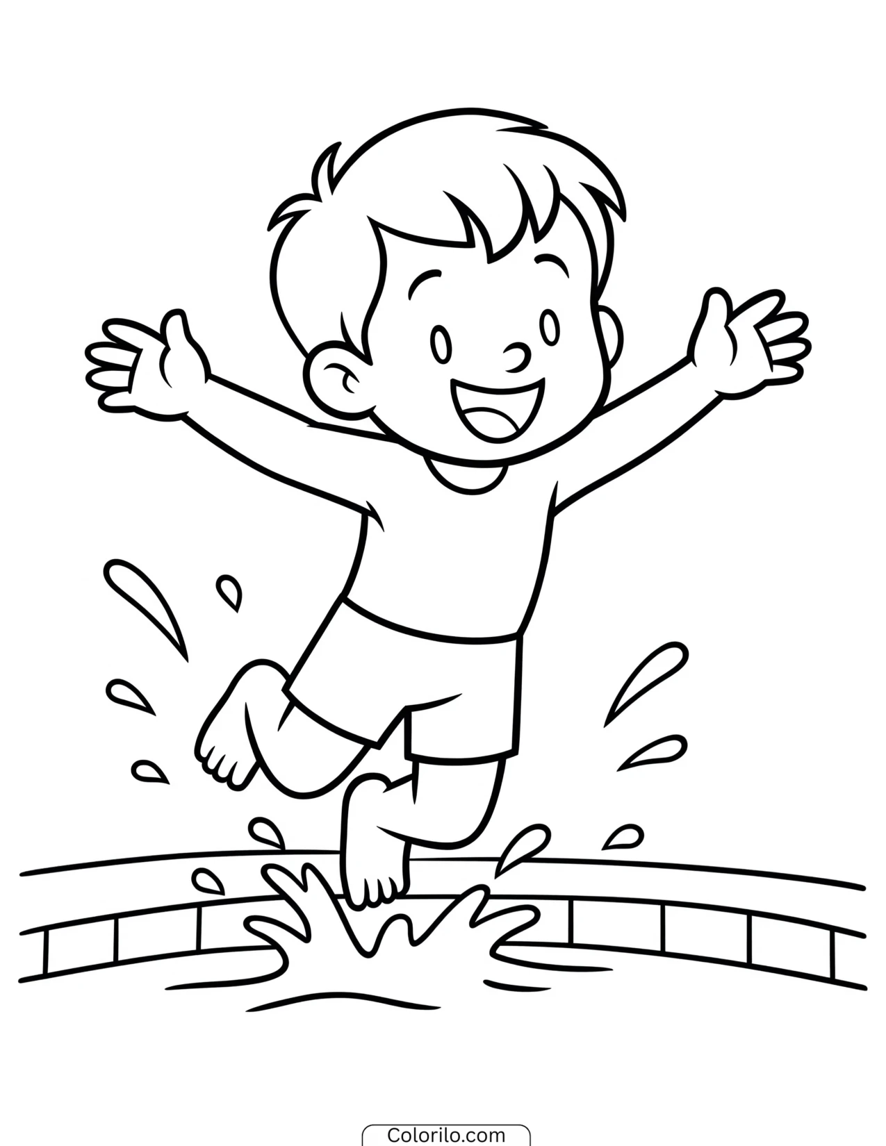 A child jumping into the swimming pool coloring page