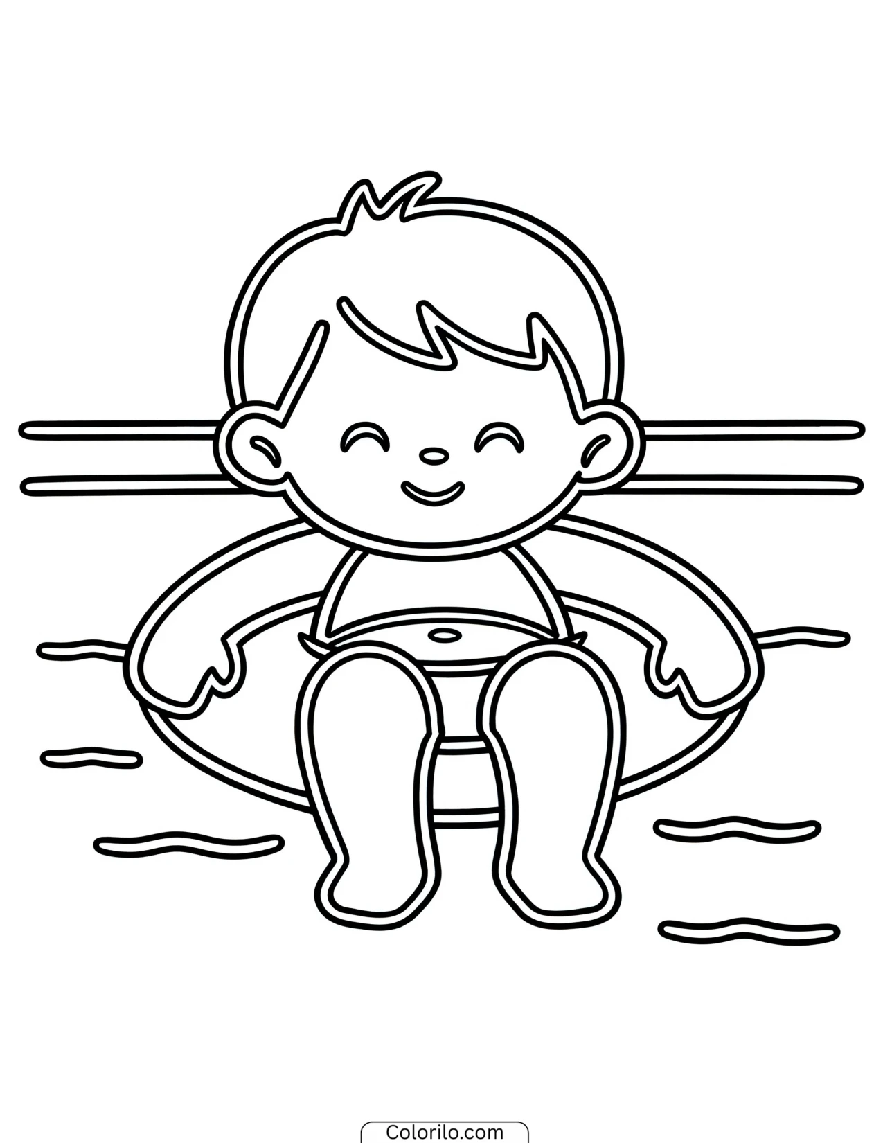A child drifting on a pool float coloring page