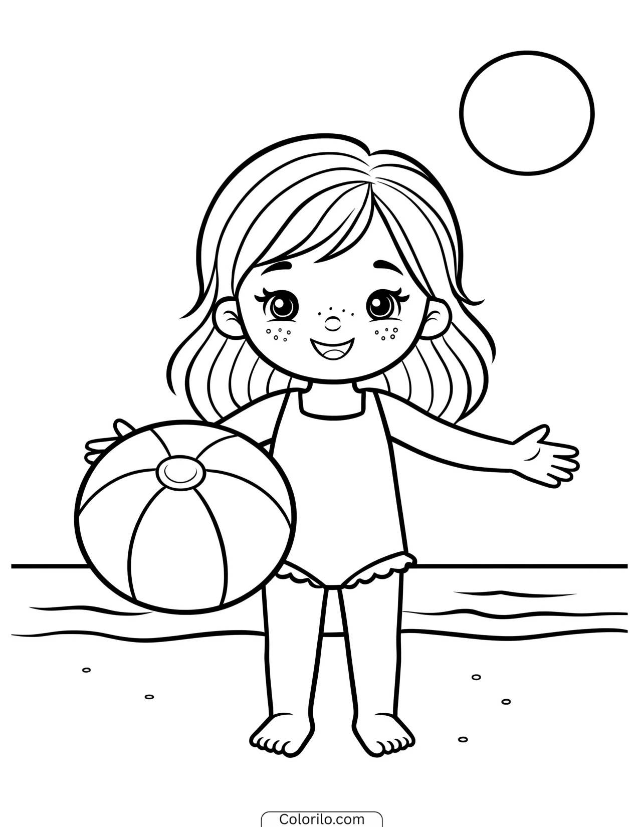 A girl holding a beach ball coloring page