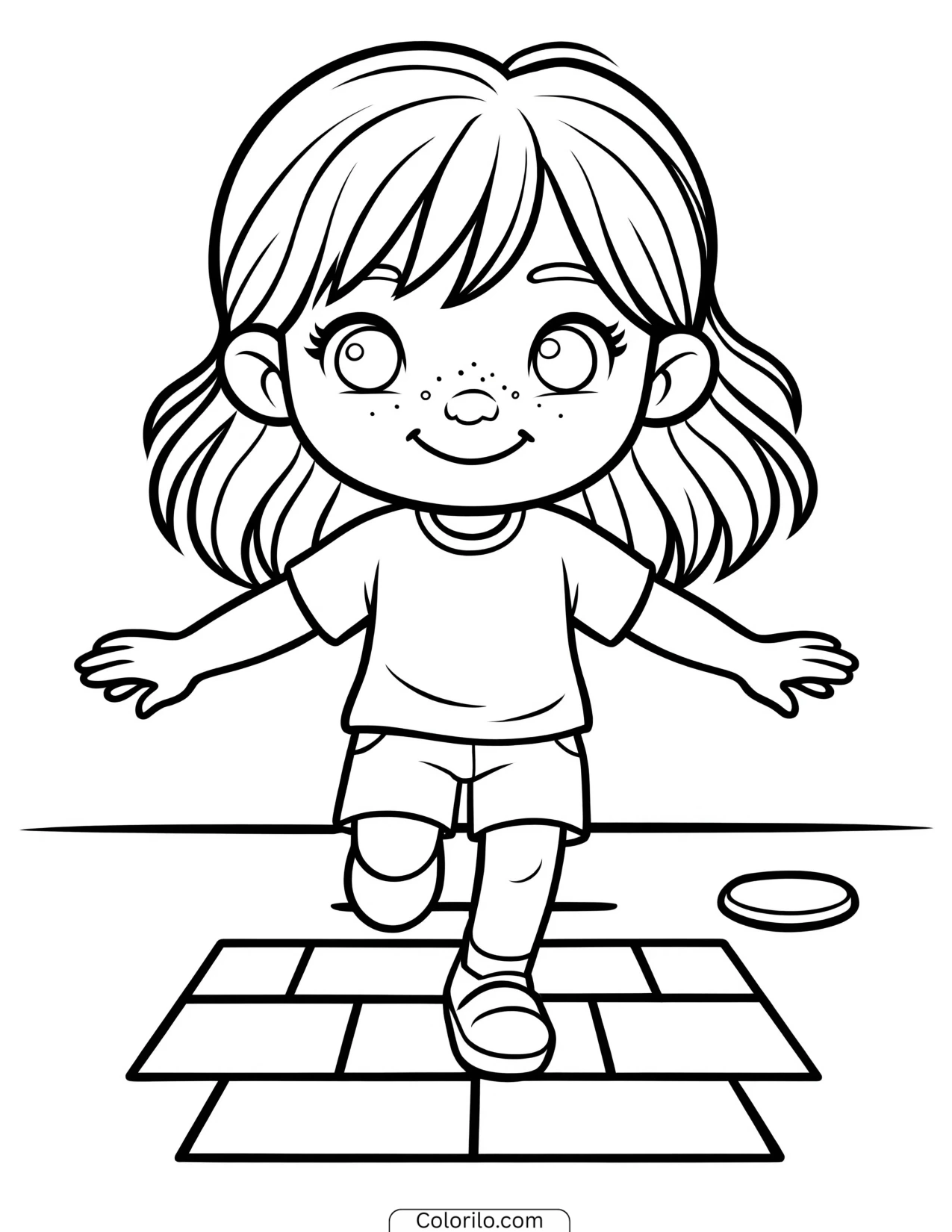 A girl playing hopscotch coloring page