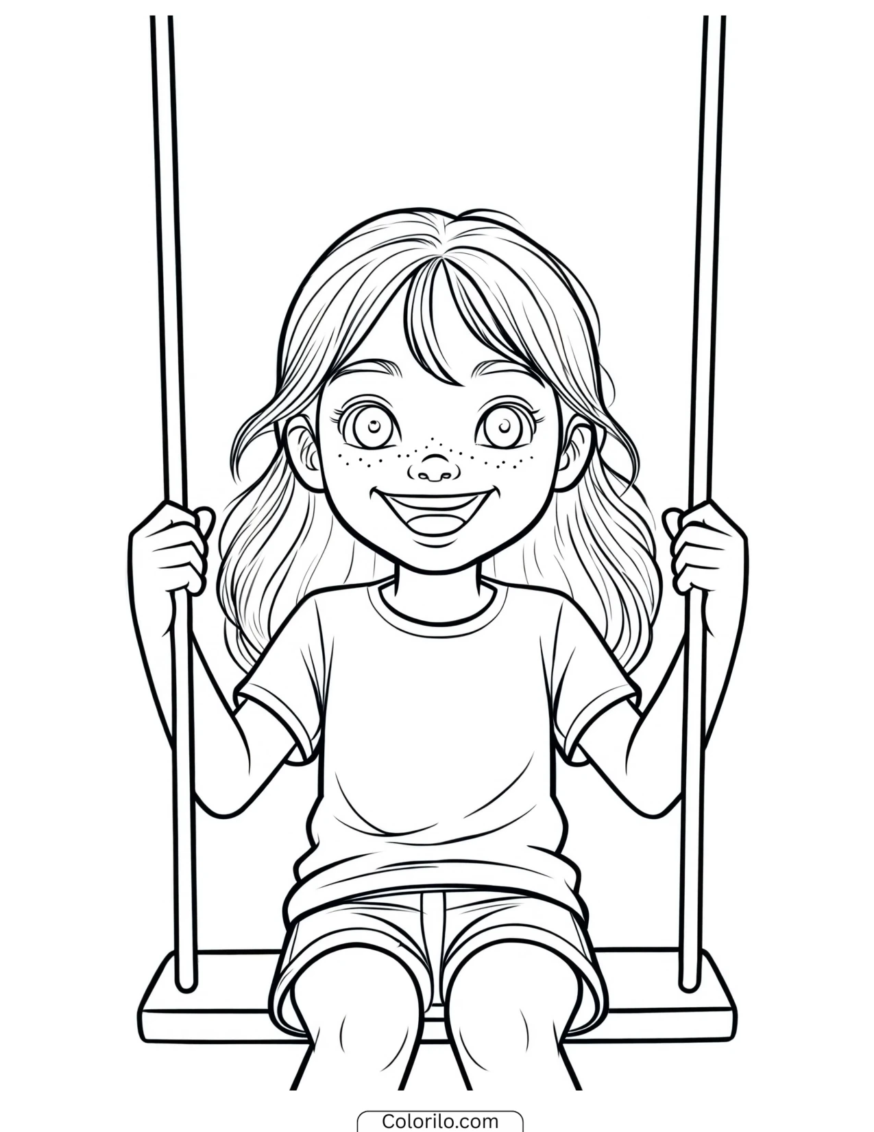 A girl on a garden swing coloring page