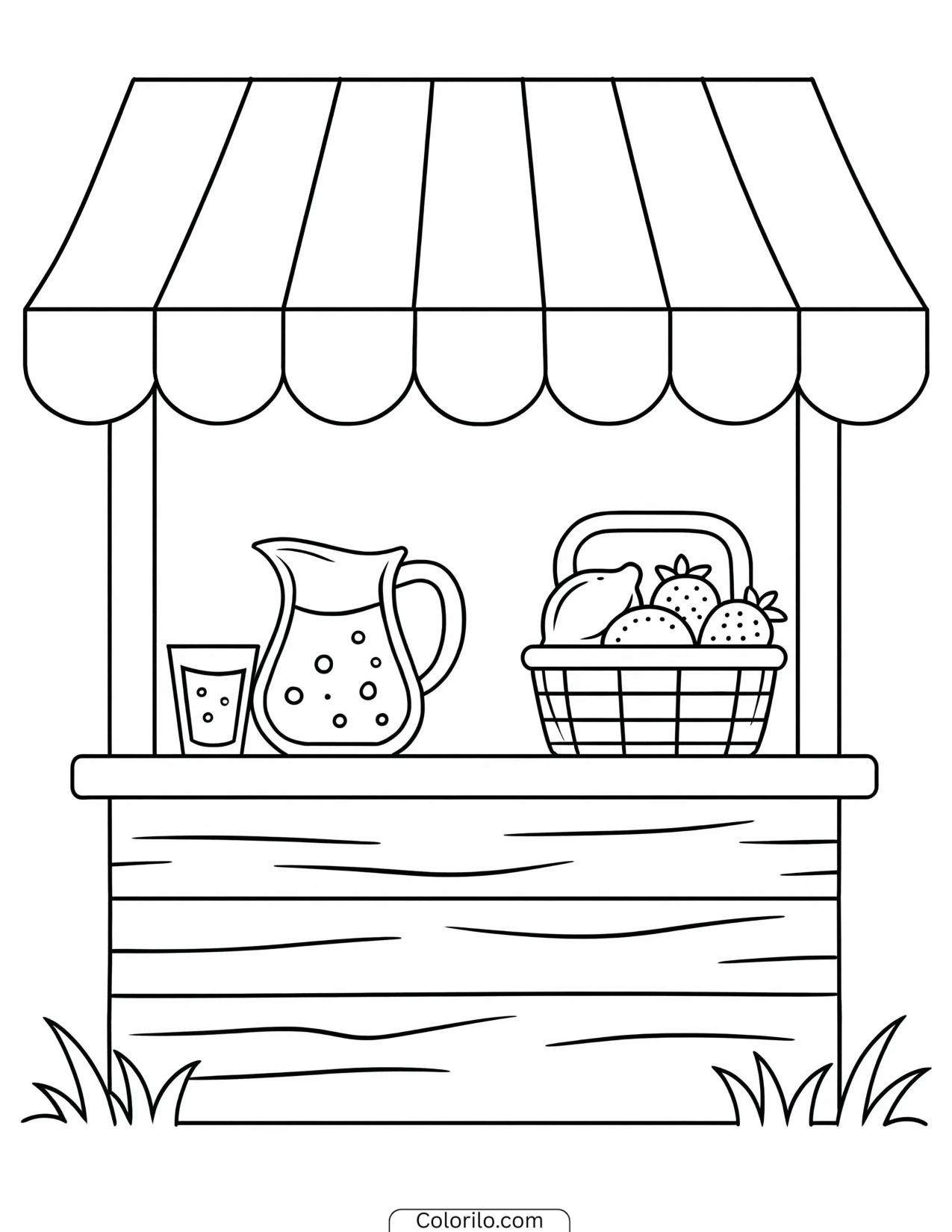A lemonade stand set up for summer coloring page