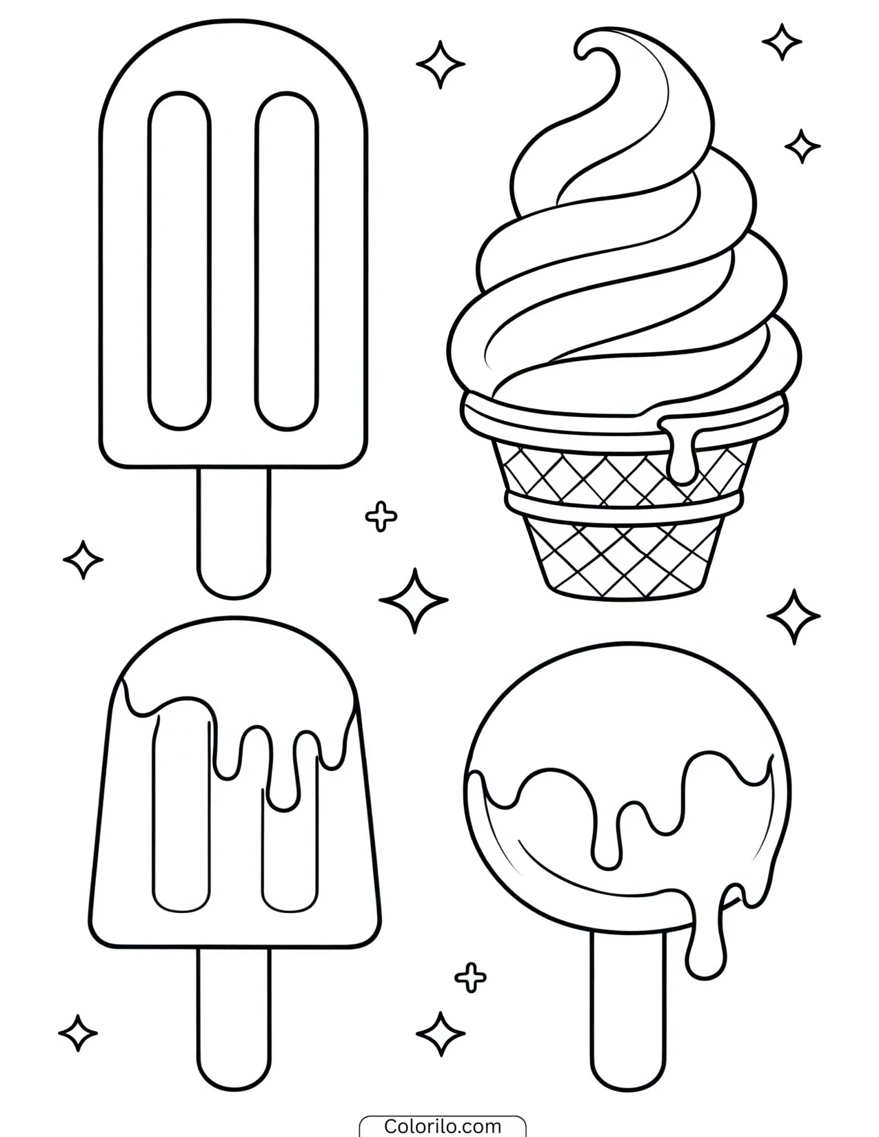 A group of ice lollies coloring page