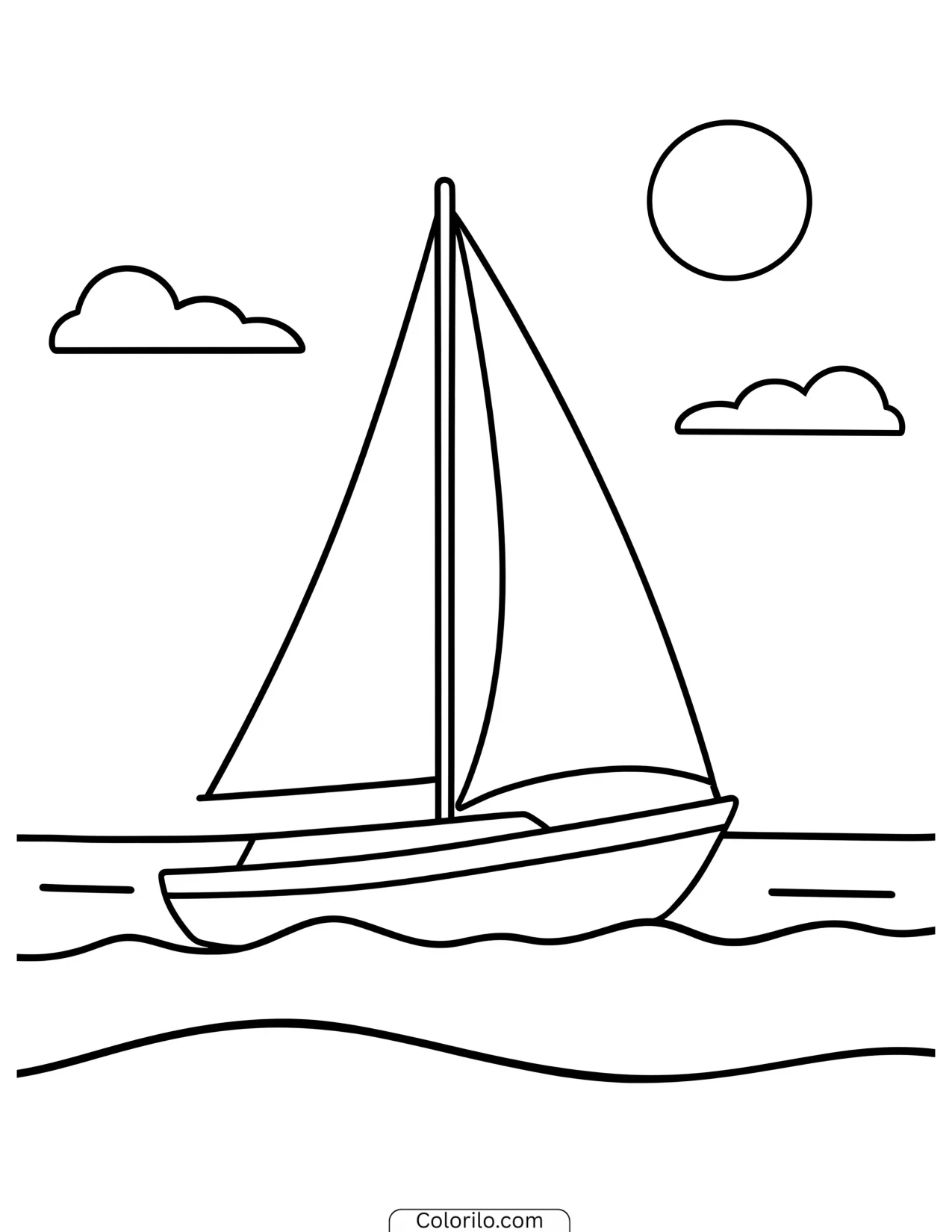 A sailboat out on the ocean coloring page