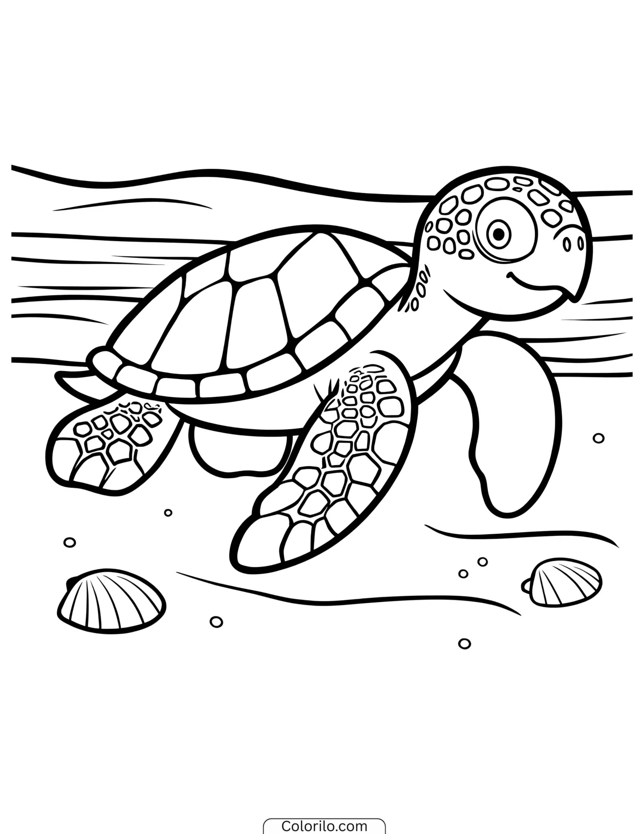 A sea turtle on the beach coloring page