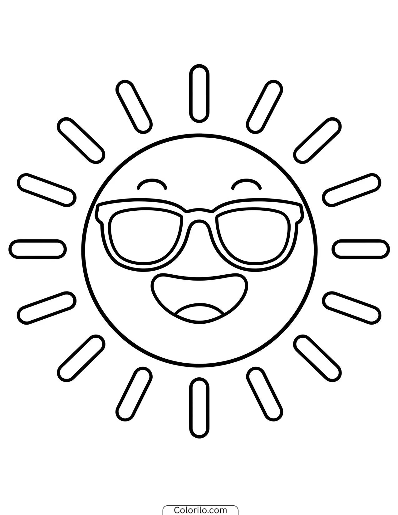 A smiling sun wearing sunglasses coloring page
