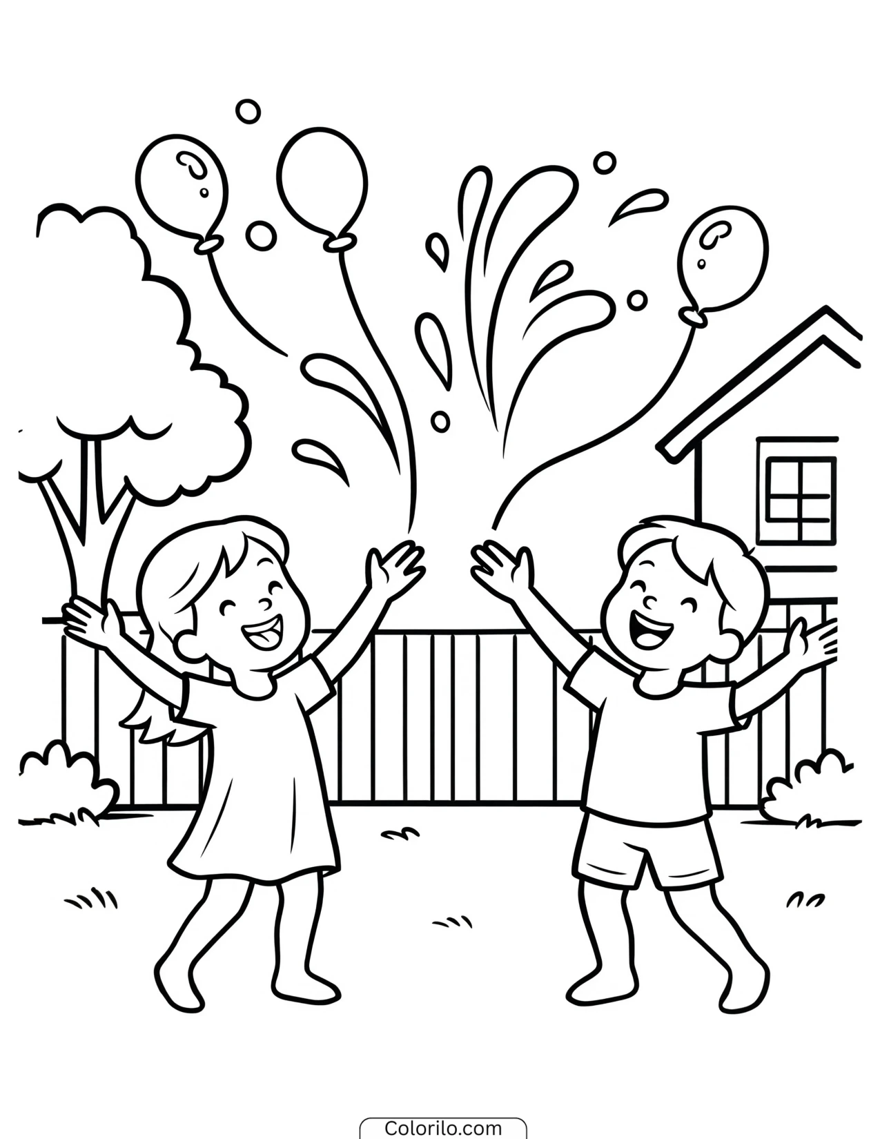 Two girls with water balloons coloring page