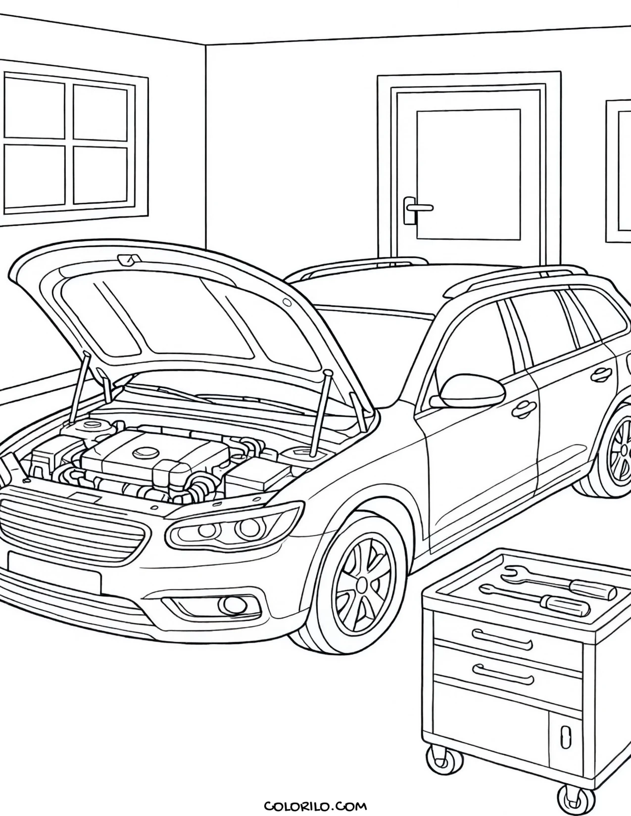 A supercar seen from the front coloring page