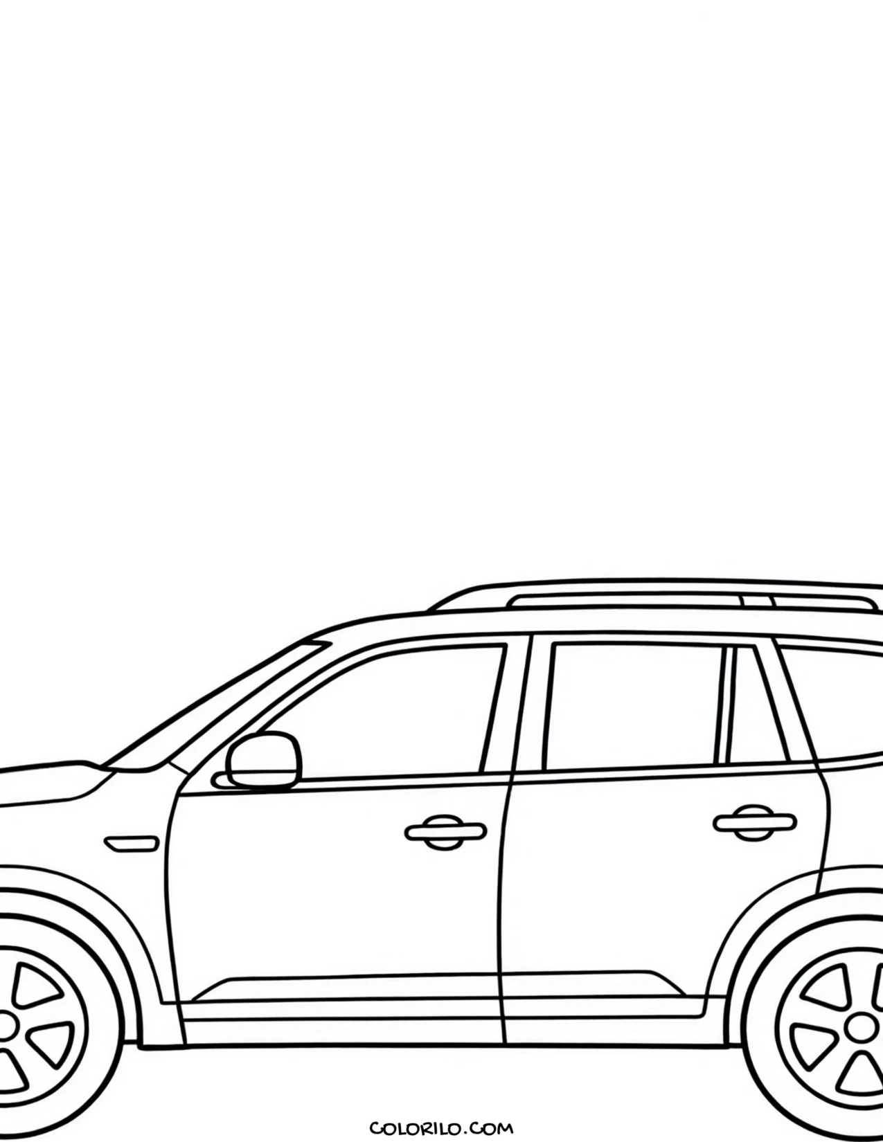 An SUV from a three-quarter angle coloring page
