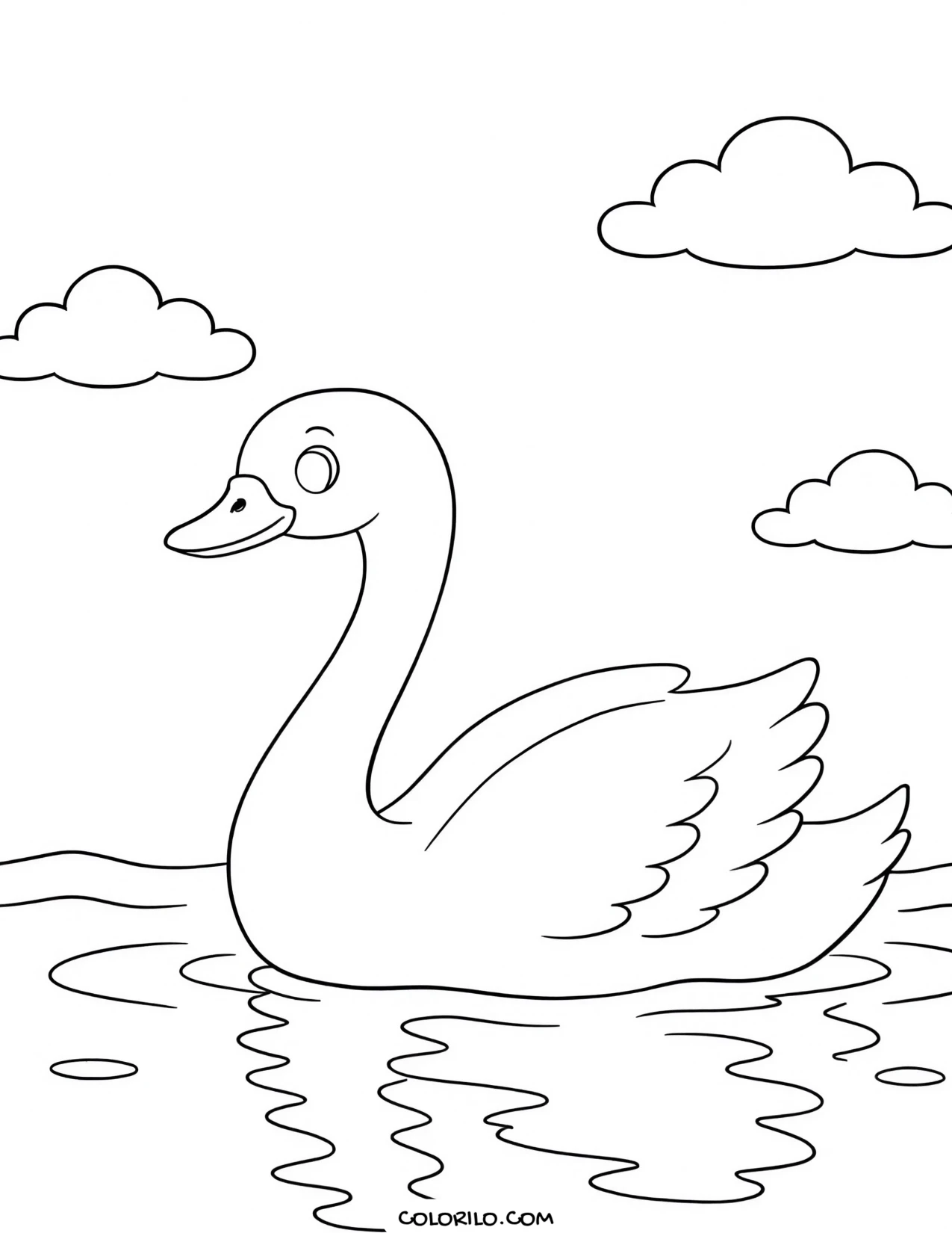 a swan gliding across a lake coloring page