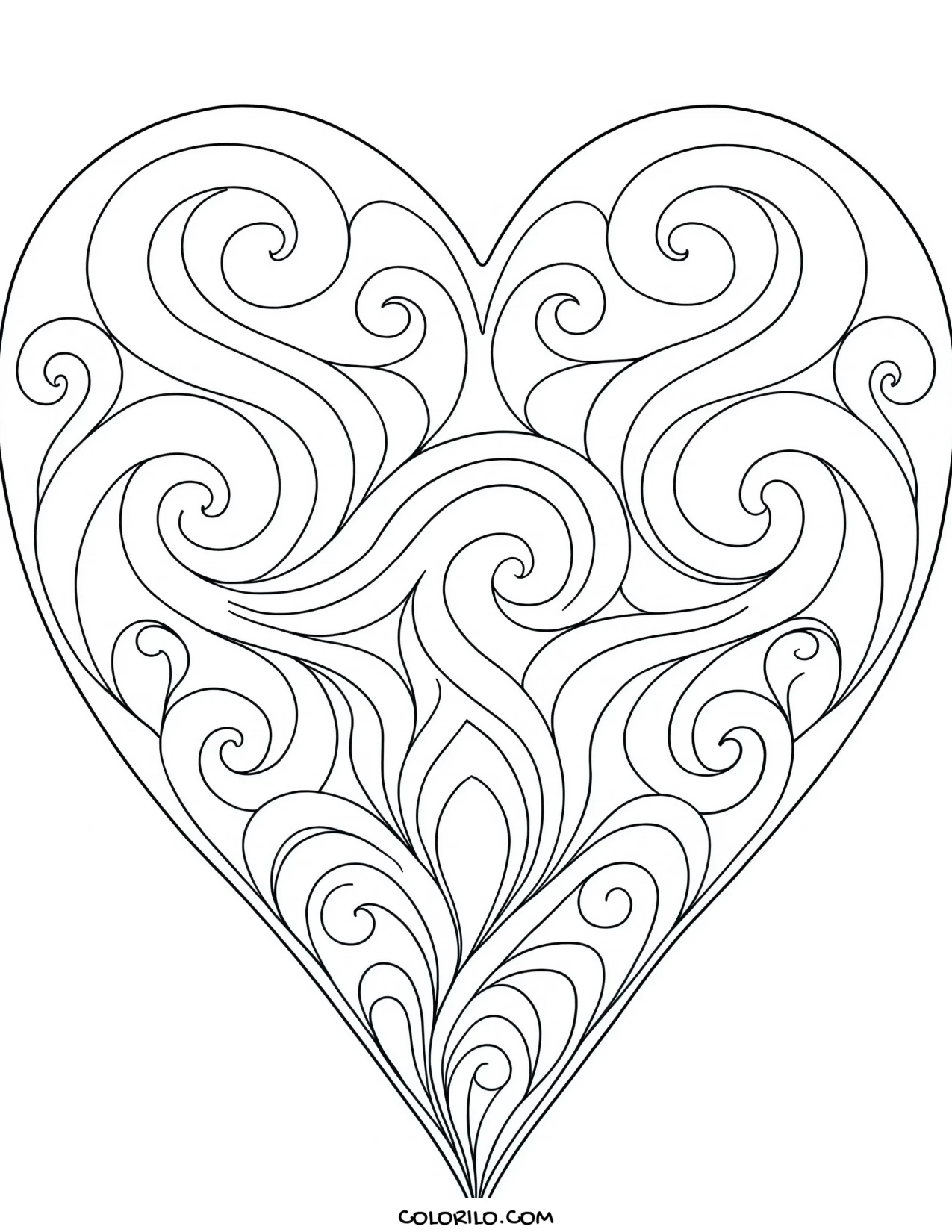 A heart filled with swirls coloring page