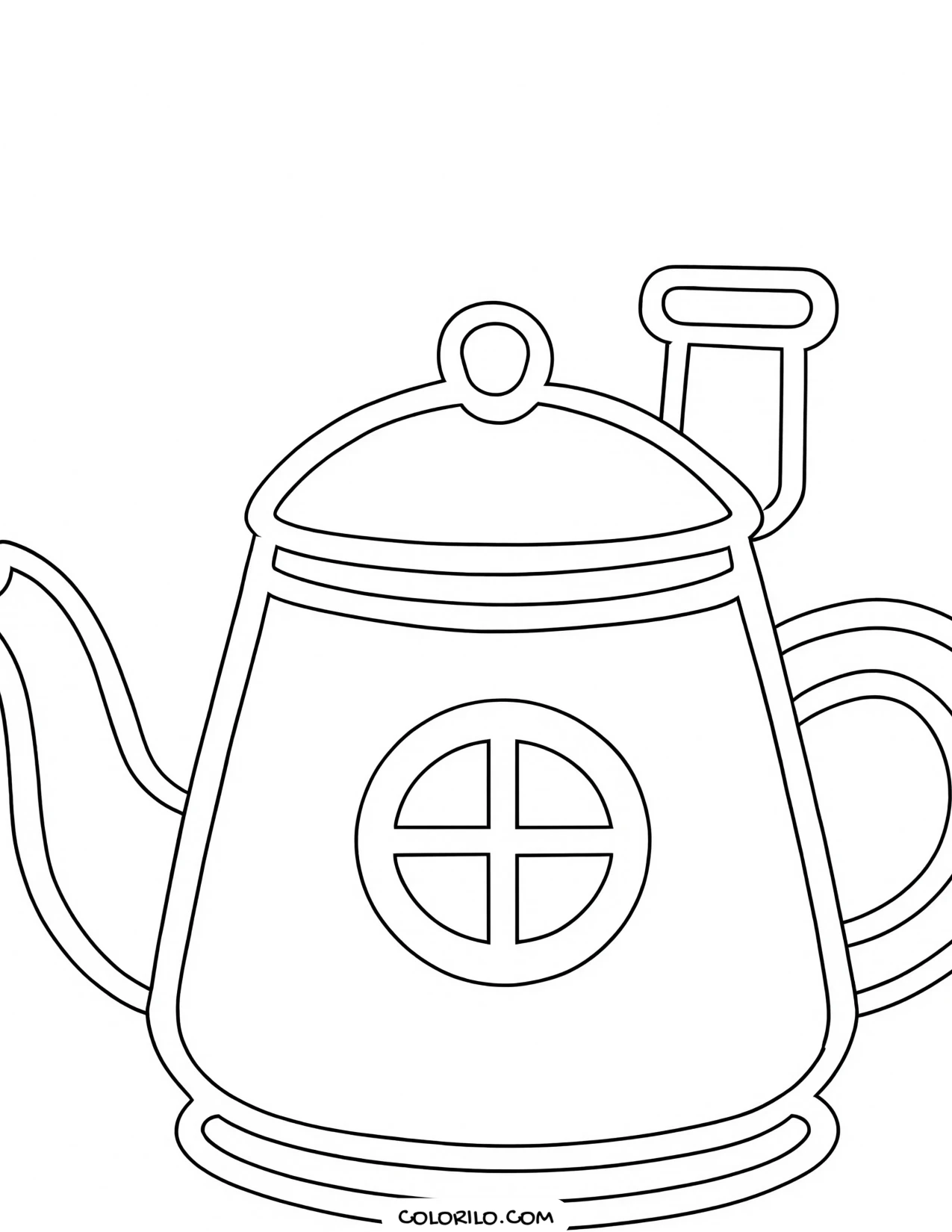 A house shaped like a teapot with a spout chimney coloring page